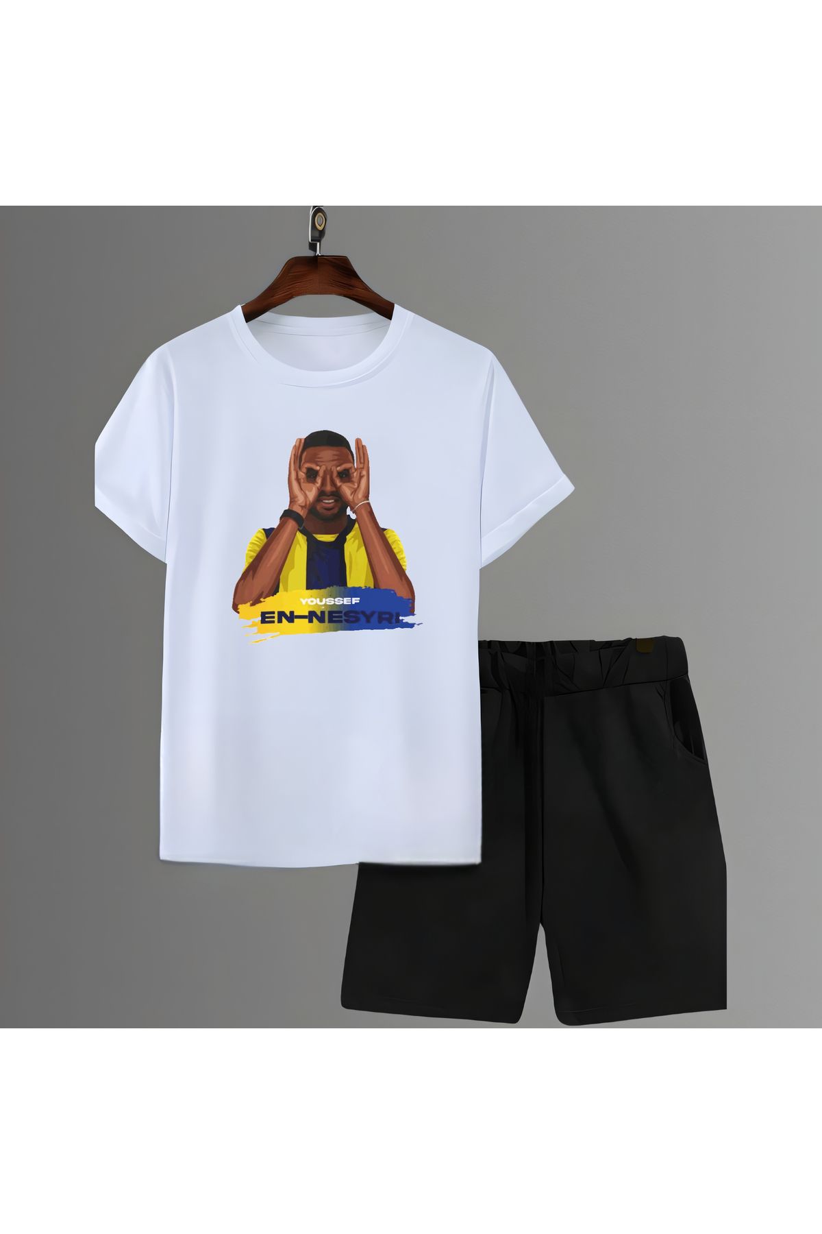 Biy Store Youssef En-Nesyri fotograf forma baskılı unisex kadın erkek kısa kollu tişört t-shirt şort takımı