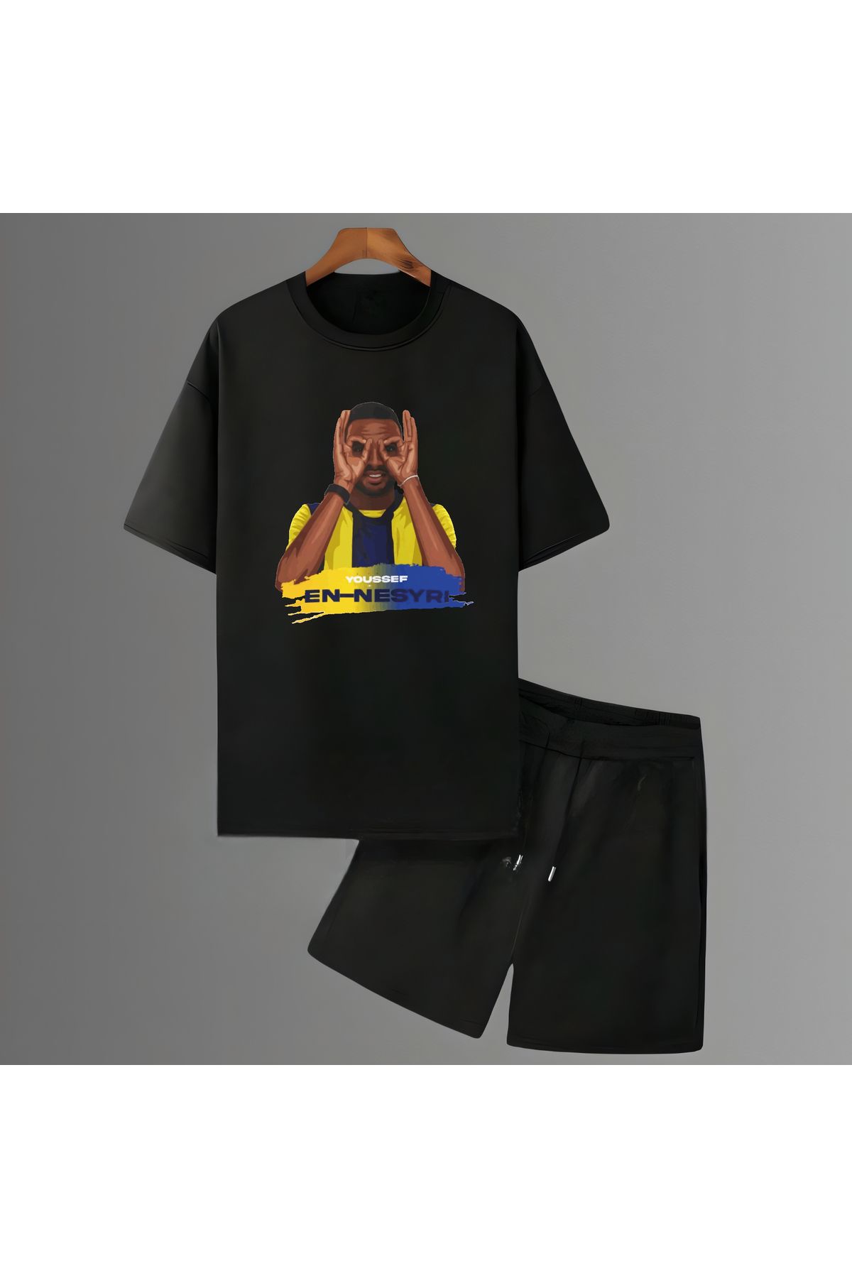 Biy Store Youssef En-Nesyri fotograf forma baskılı unisex kadın erkek kısa kollu tişört t-shirt şort takımı