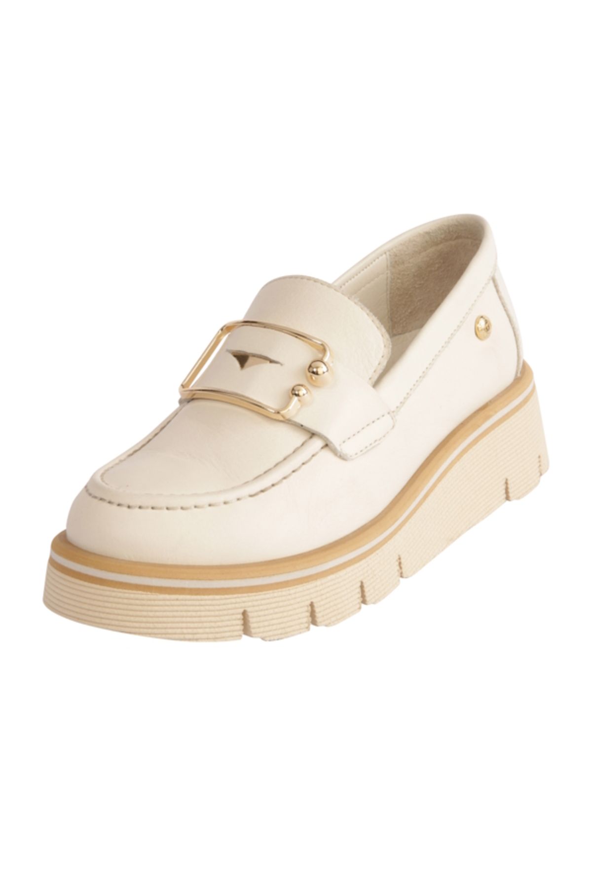 Mammamia D25YA-03760 Krem Cilt Deri Kadın Loafer Ayakkabı