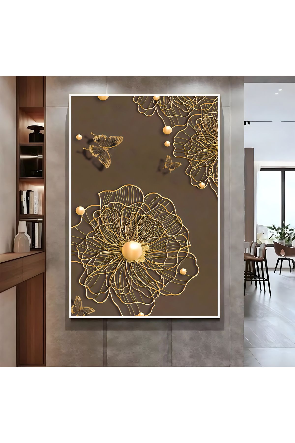 Harikabirev HARİKABİREV| GOLD SOYUT ÇİÇEKLİ MODEL ( CKD-091) |ÇERÇEVELİ KANVAS TABLO CKDİKEY
