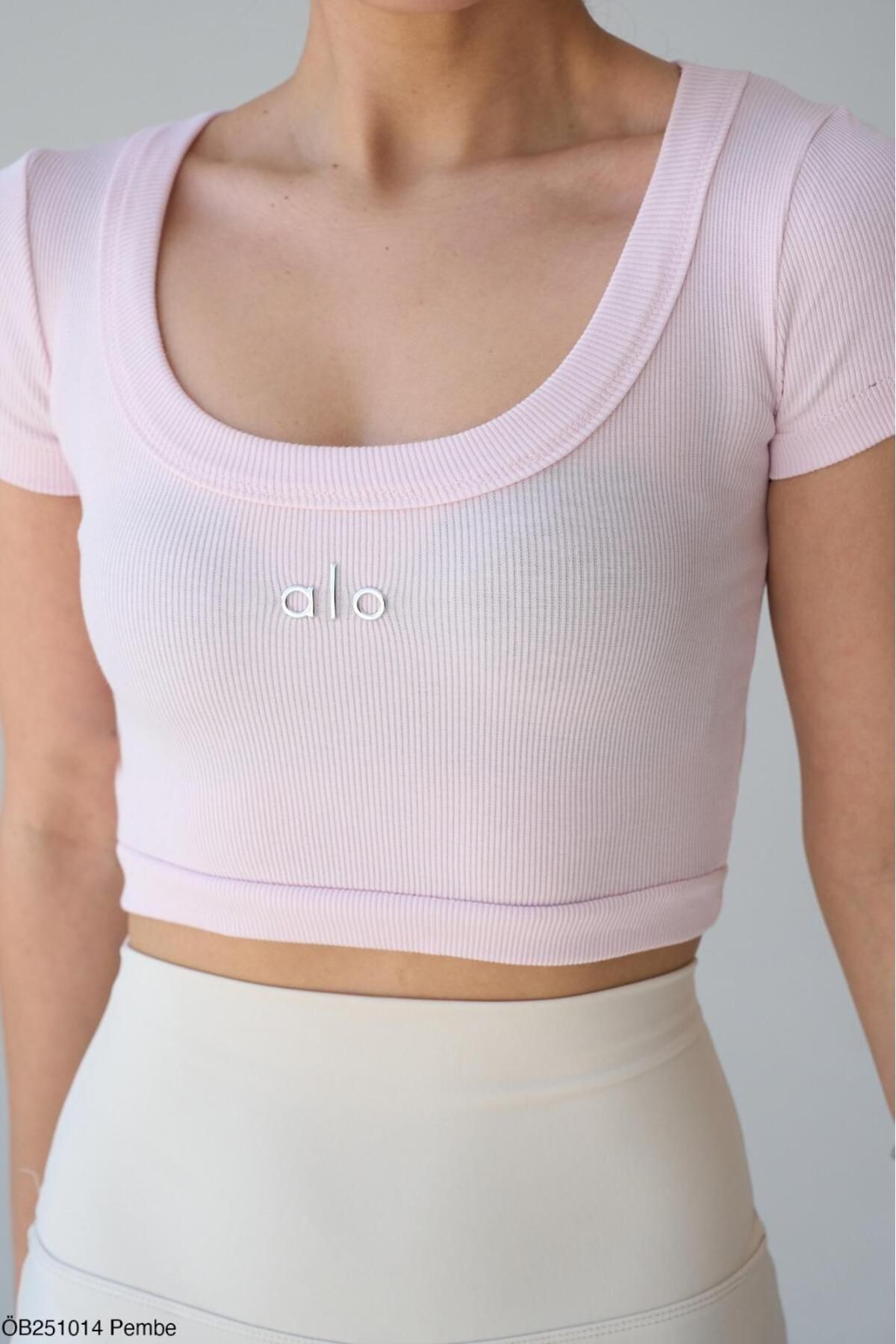 Litesa Kadın Kısa Kol Geniş Yaka Crop Bluz