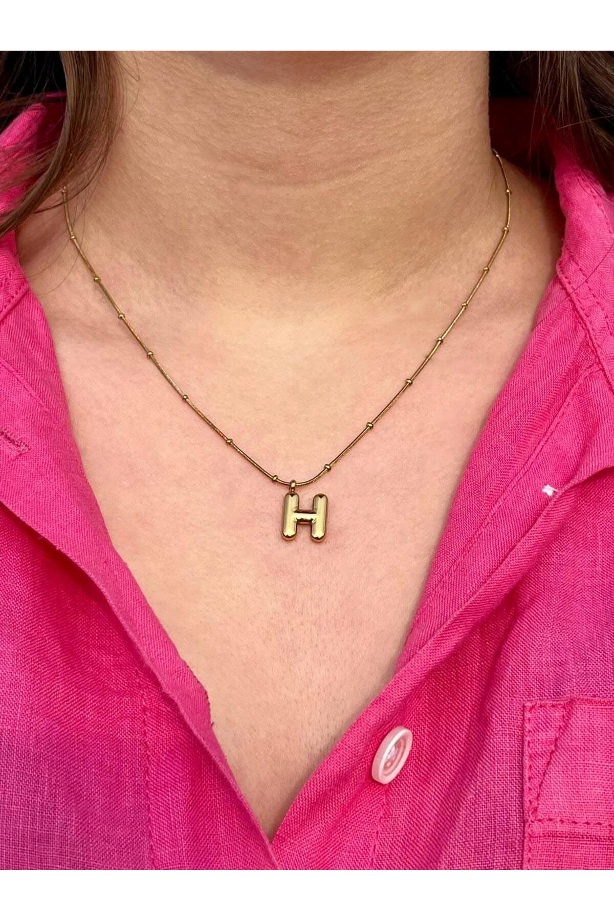 Zerys Jewelry H Harfli Gold Çelik Kolye
