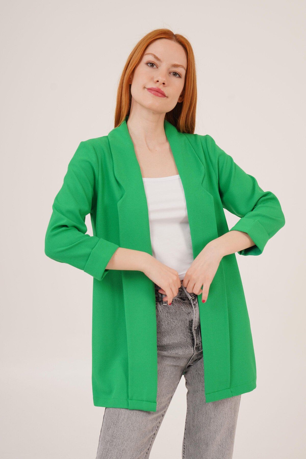 Castivo Fashion Kol Katlama Dikiş Detaylı Yazlık Blazer Ceket