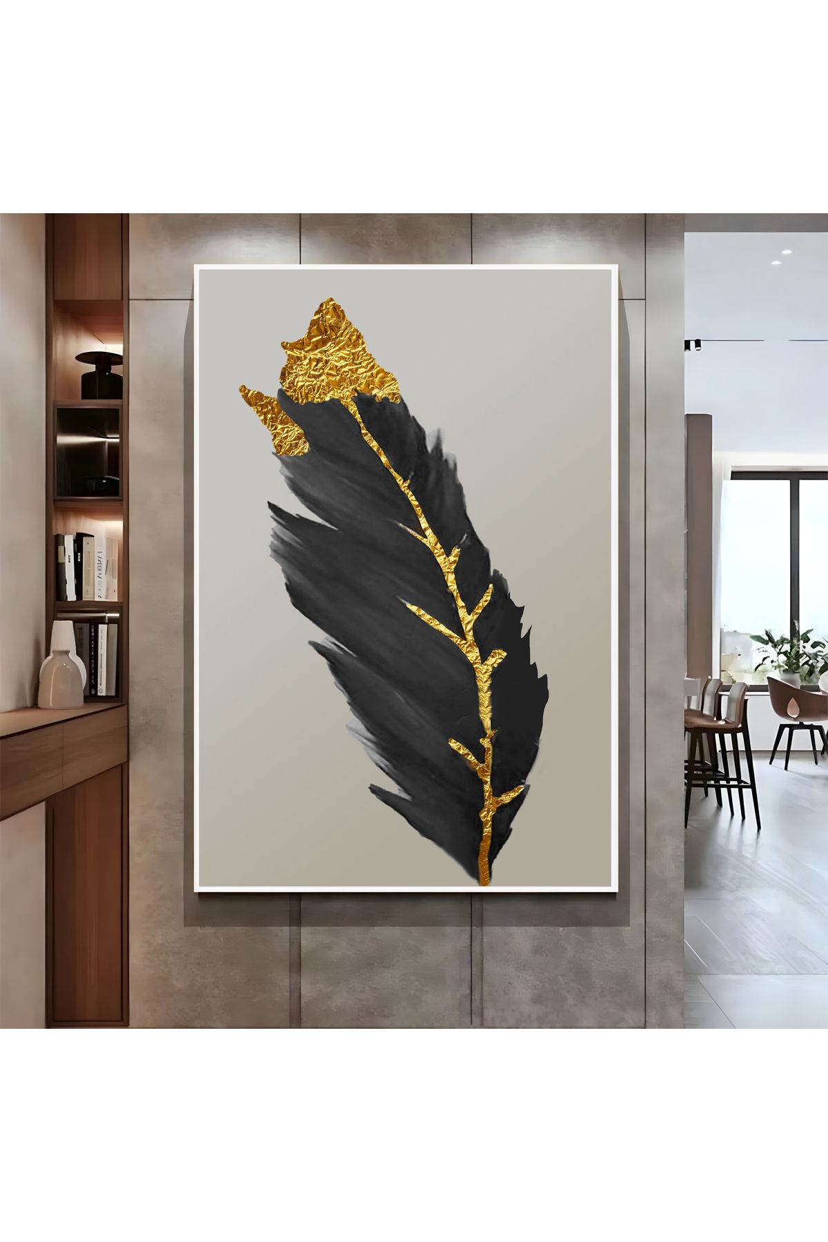 Harikabirev HARİKABİREV|SİYAH GOLD TÜY DESENİ ( CKD-062) |ÇERÇEVELİ KANVAS TABLO CKDİKEY