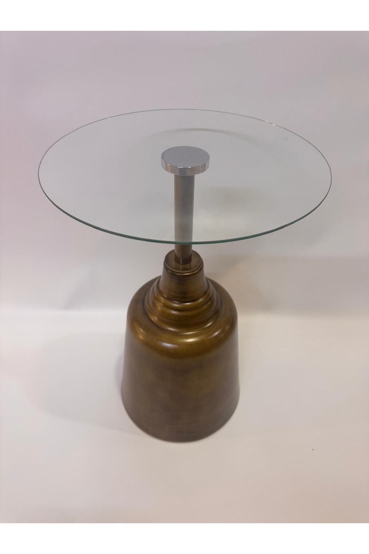 Nils Aksesuar Official Tesla Gold Eskitme 4mm Damperli Cam Ve 18mm Traverten Mdf Yan Sehpa 57cm