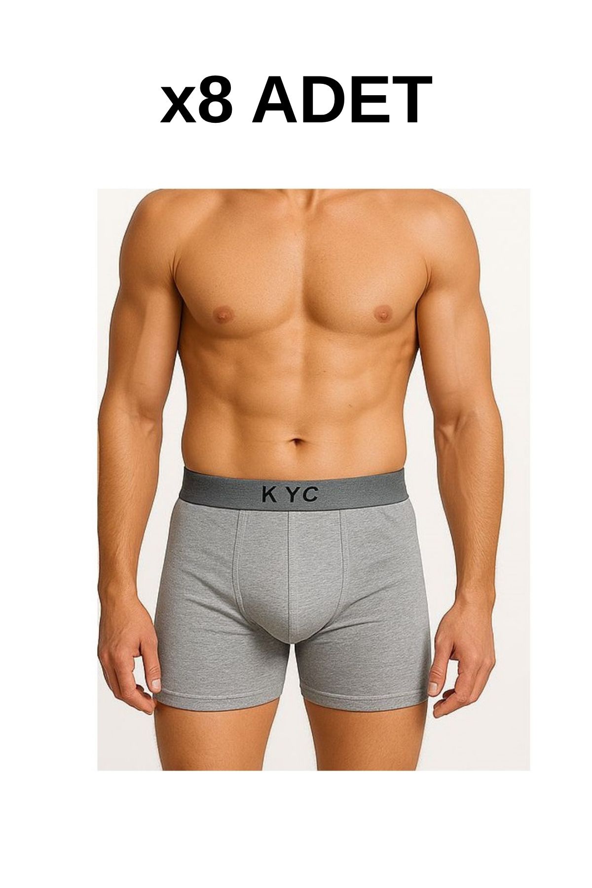 Kyc Shopping 8 Adet Gri Likralı Pamuklu Boxer