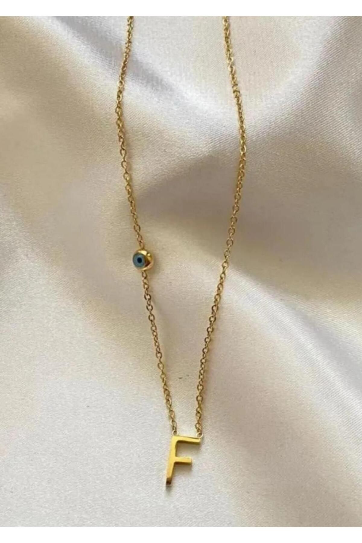 Oxido Co F Harf Altın Kaplama F Harfi Çelik Gold Kolye