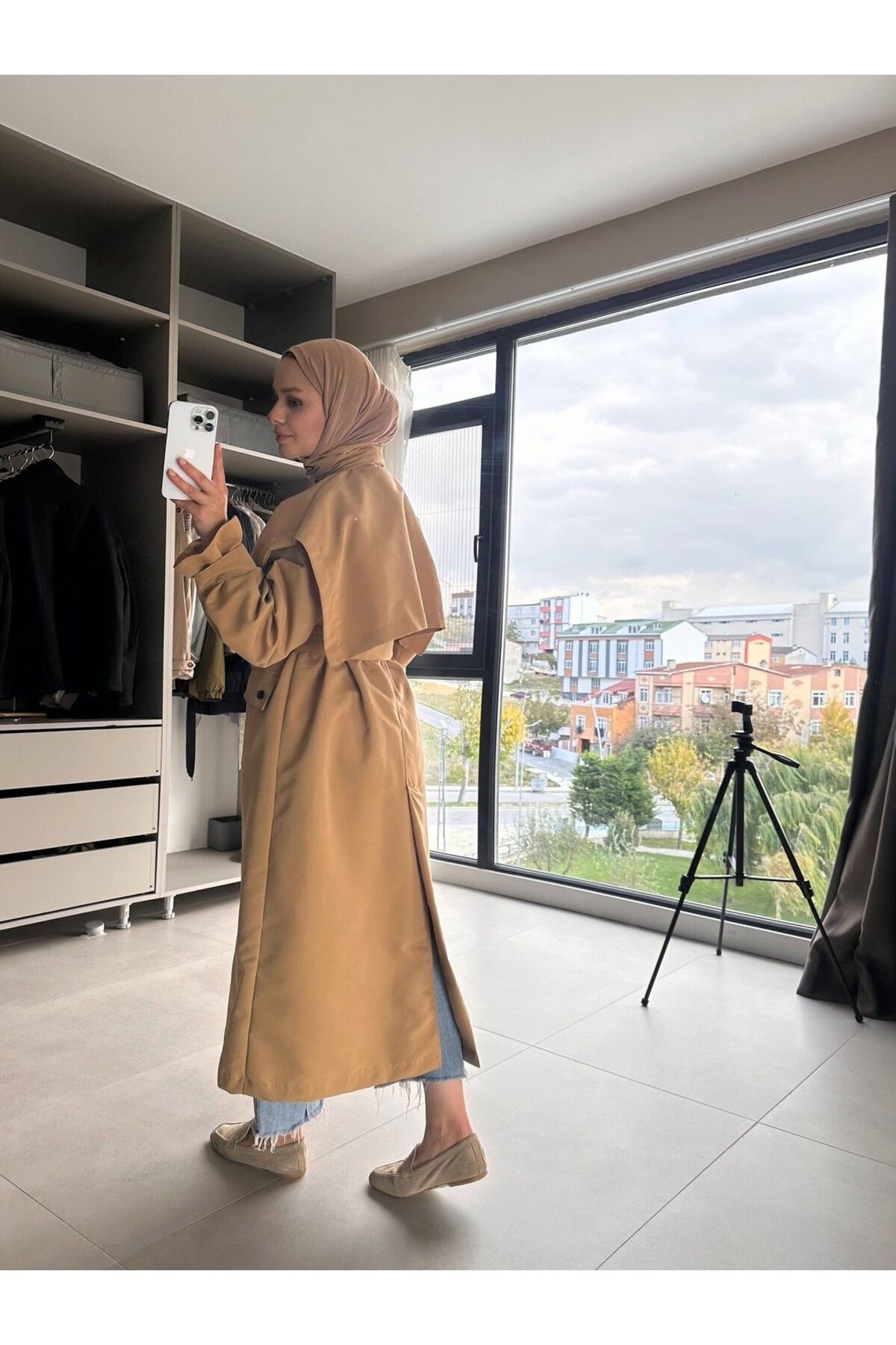 FERHEL Kadın Pelerin Çıtçıt Detaylı Trençkot 1303