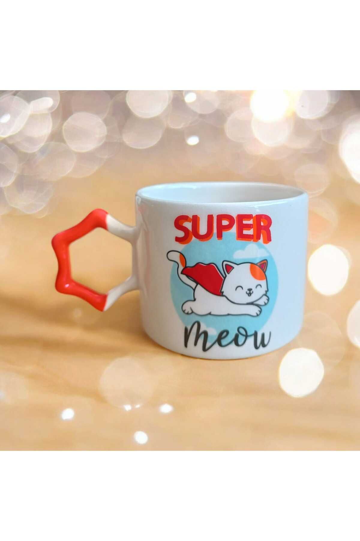 Simge Seramik Super Mod Çift Taraf Baskılı Yıldız Kulplu El Yapımı Doğal Seramik Mug Kupa Çay Cappuccino Fincanı