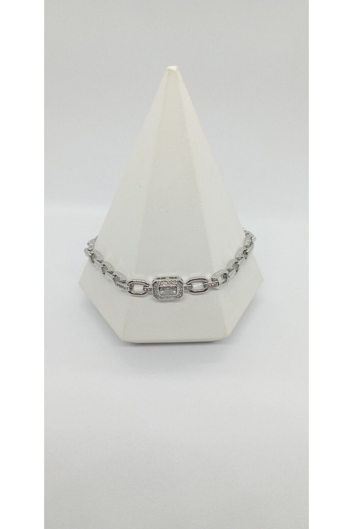 ndjewelry Silver Renk Baget Taşlı Zincir Bileklik