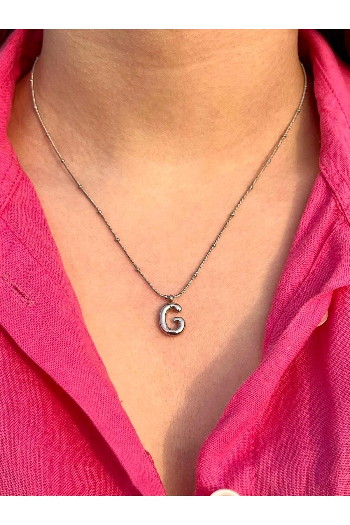 Zerys Jewelry G Harfli Gümüş Çelik Kolye