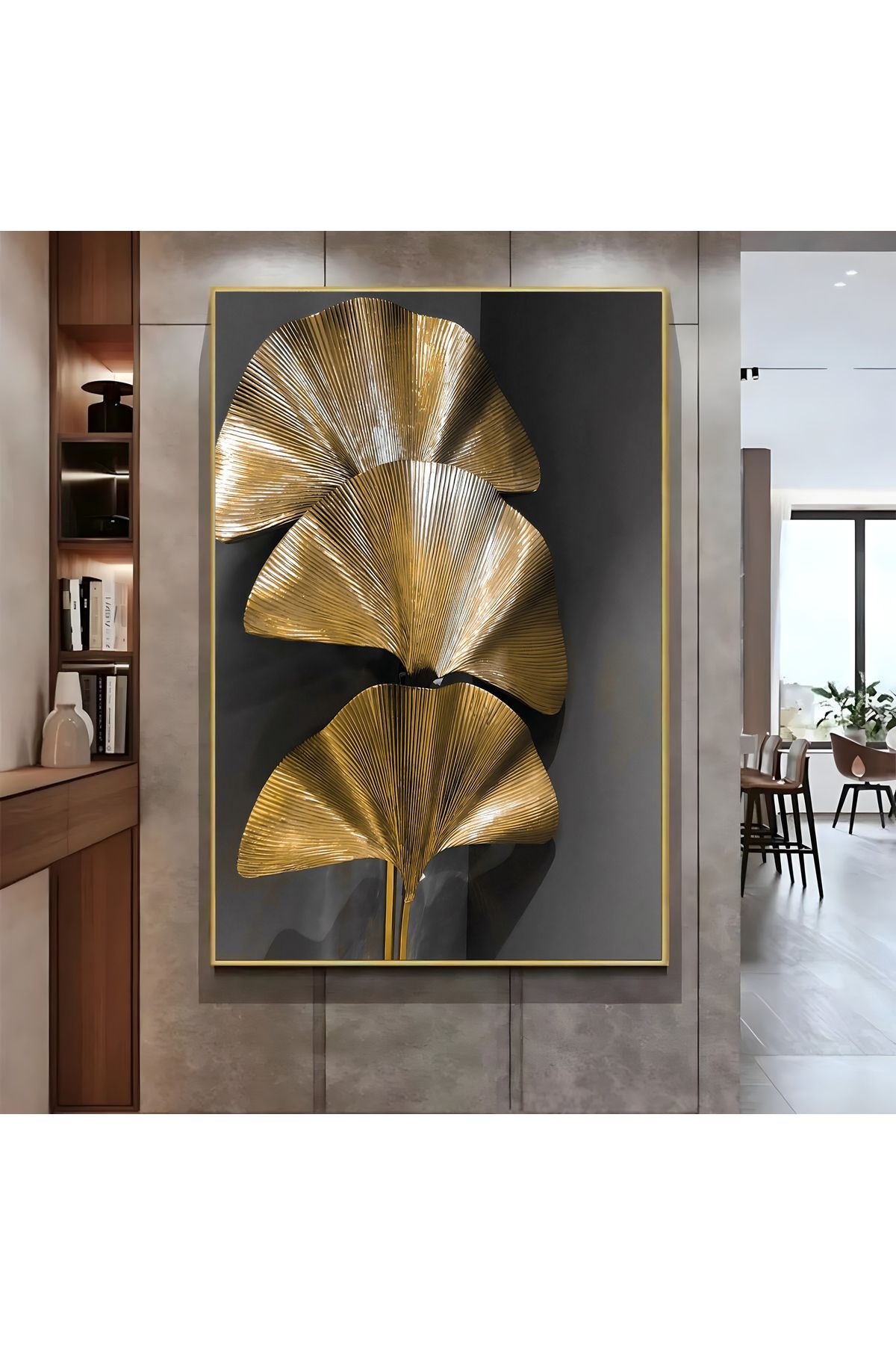 Harikabirev HARİKABİREV| GOLD BOHEM YAPRAK MODEL ( CKD-090) |ÇERÇEVELİ KANVAS TABLO CKDİKEY