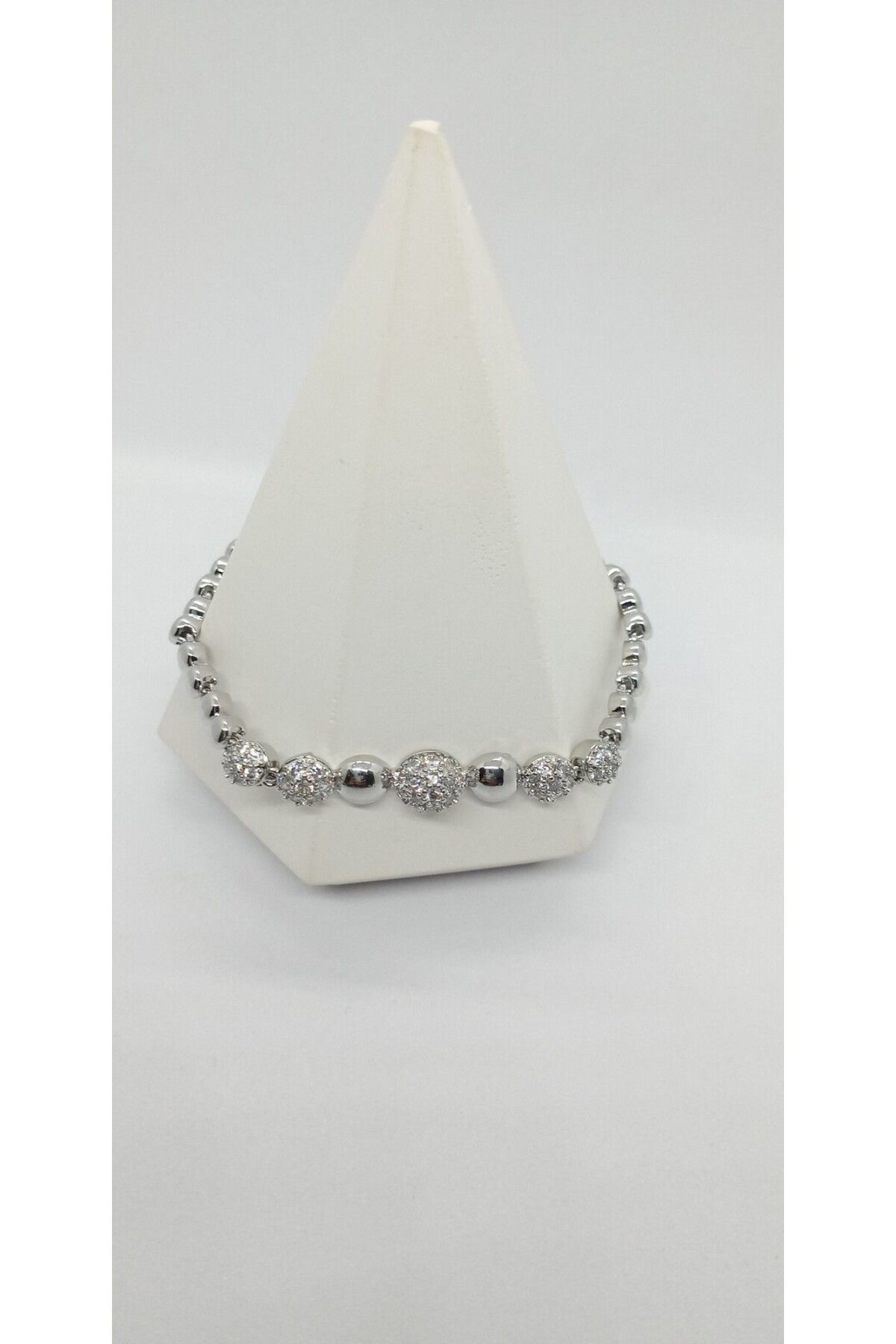 ndjewelry Silver Renk Taşlı Yuvarlak Figür Zincir Bileklik
