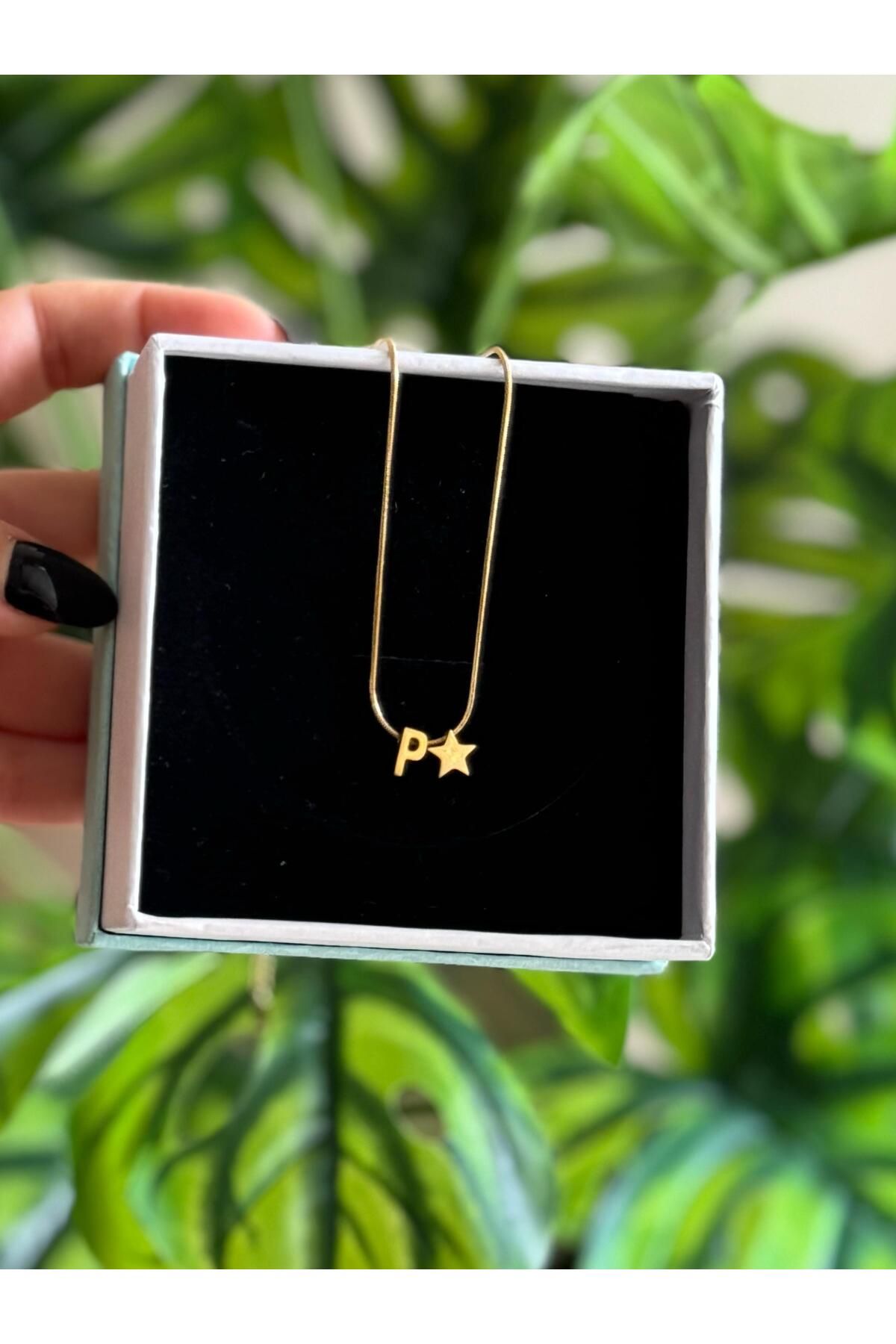 Oxido Co P Harf Altın Kaplama P Harfi Çelik Gold Kolye