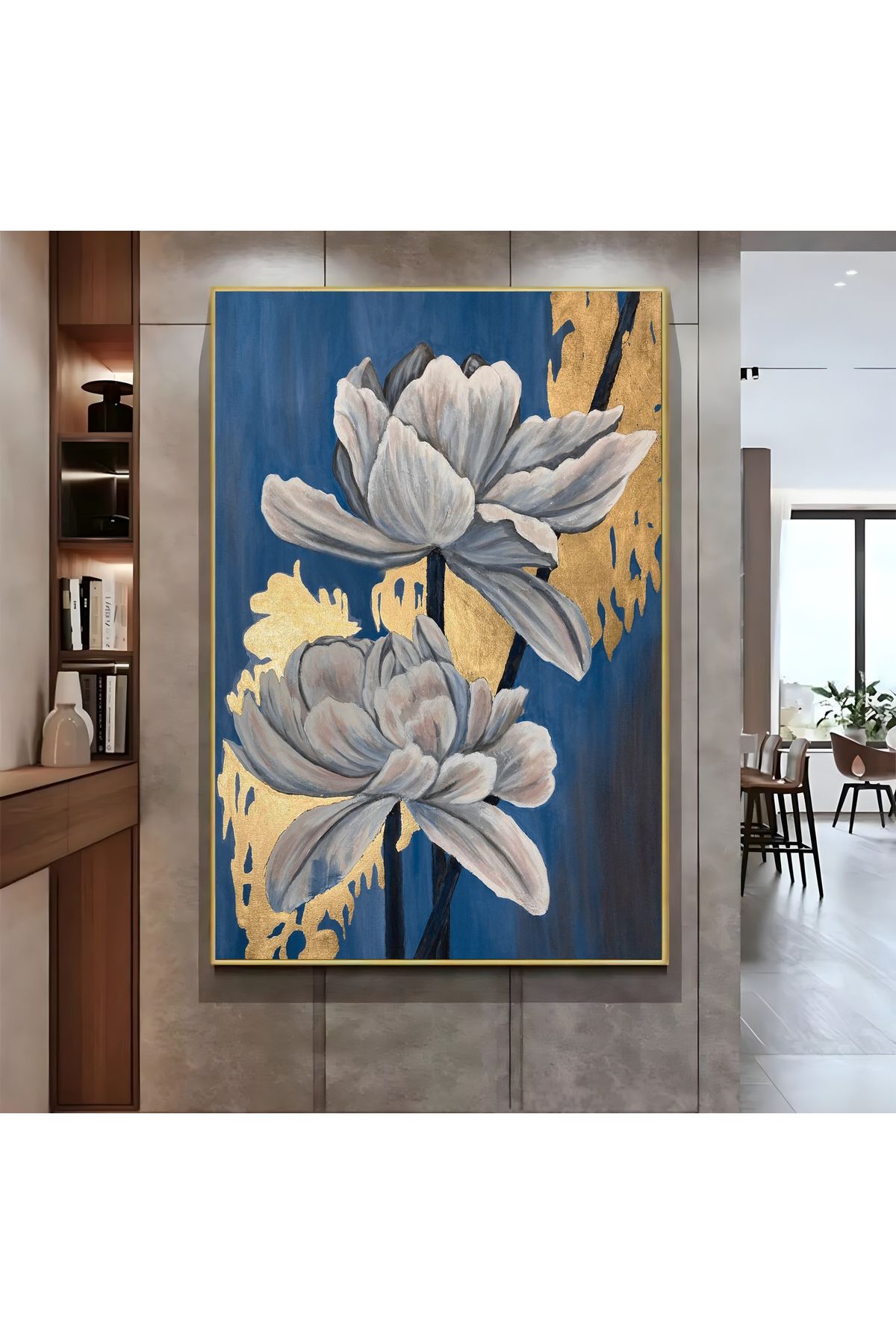 Harikabirev HARİKABİREV|LACİVERT GOLD ÇİÇEK DESENİ ( CKD-056) |ÇERÇEVELİ KANVAS TABLO CKDİKEY
