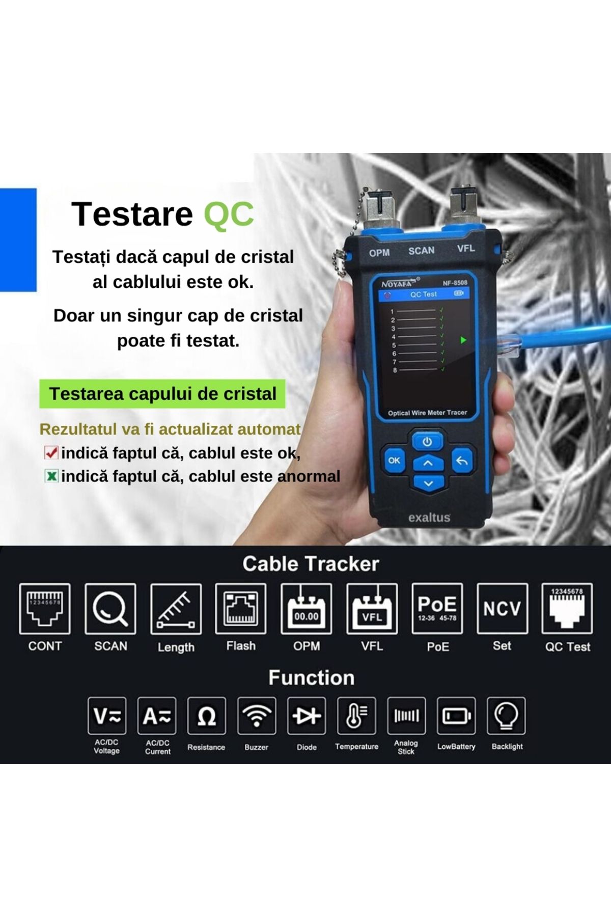 exaltus-Optical power meter with network cable tester, Exaltus®, CAT5/CAT6, POE Tester, NCV Function, QC RJ45 4