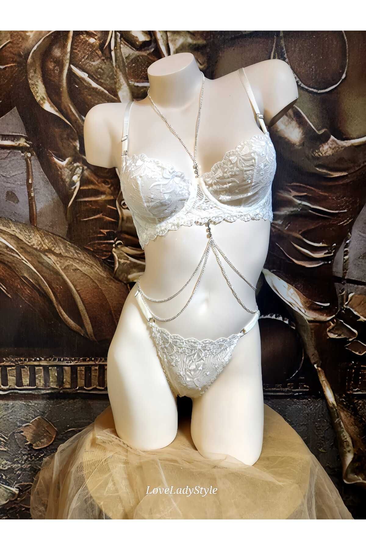 LoveLadyStyle Love Lady Çiçek Nakışlı Dantel Sütyen Takım Braset- AYS-7003