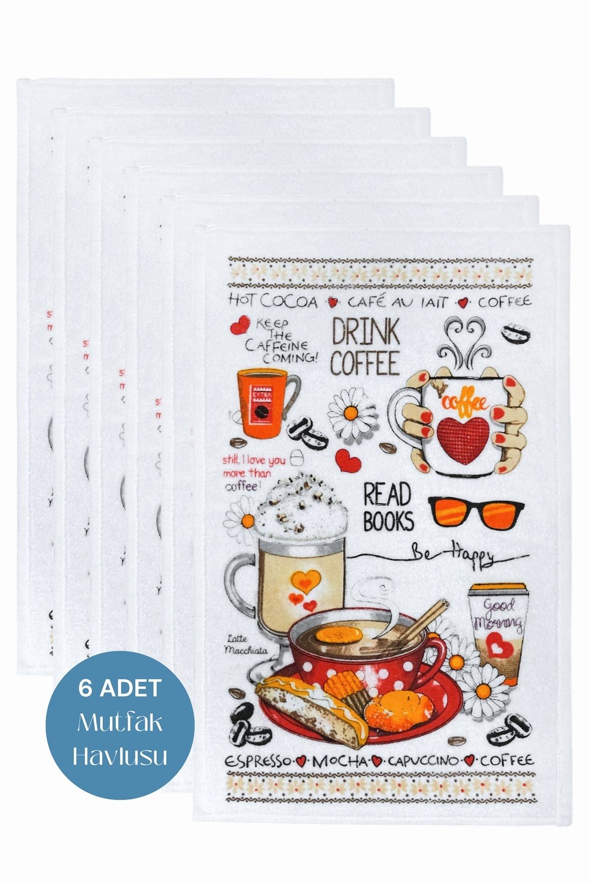 sevilya 6lı Paket Baskılı Beyaz Mutfak Havlusu Modeli