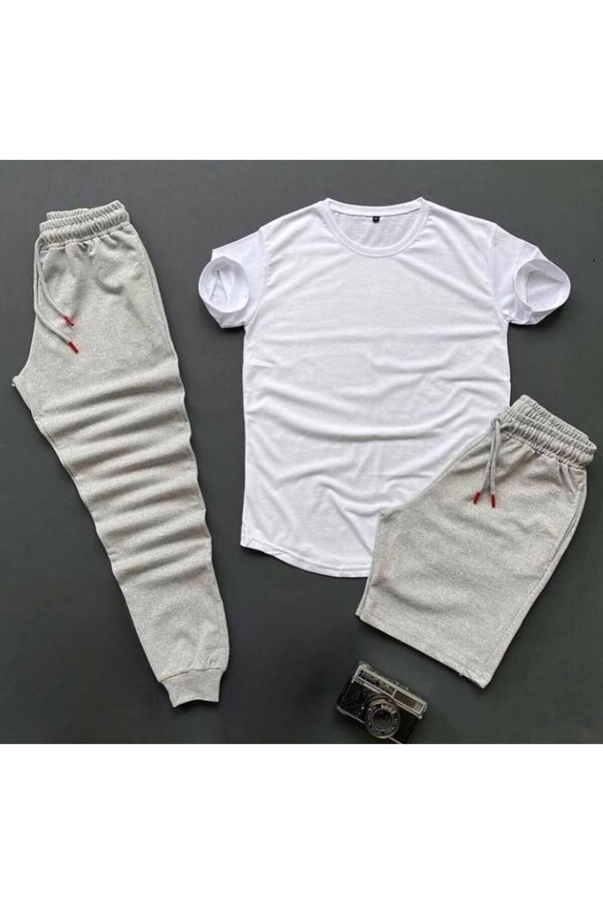 exans moda eşofman altı gri şort gri beyaz tshirt