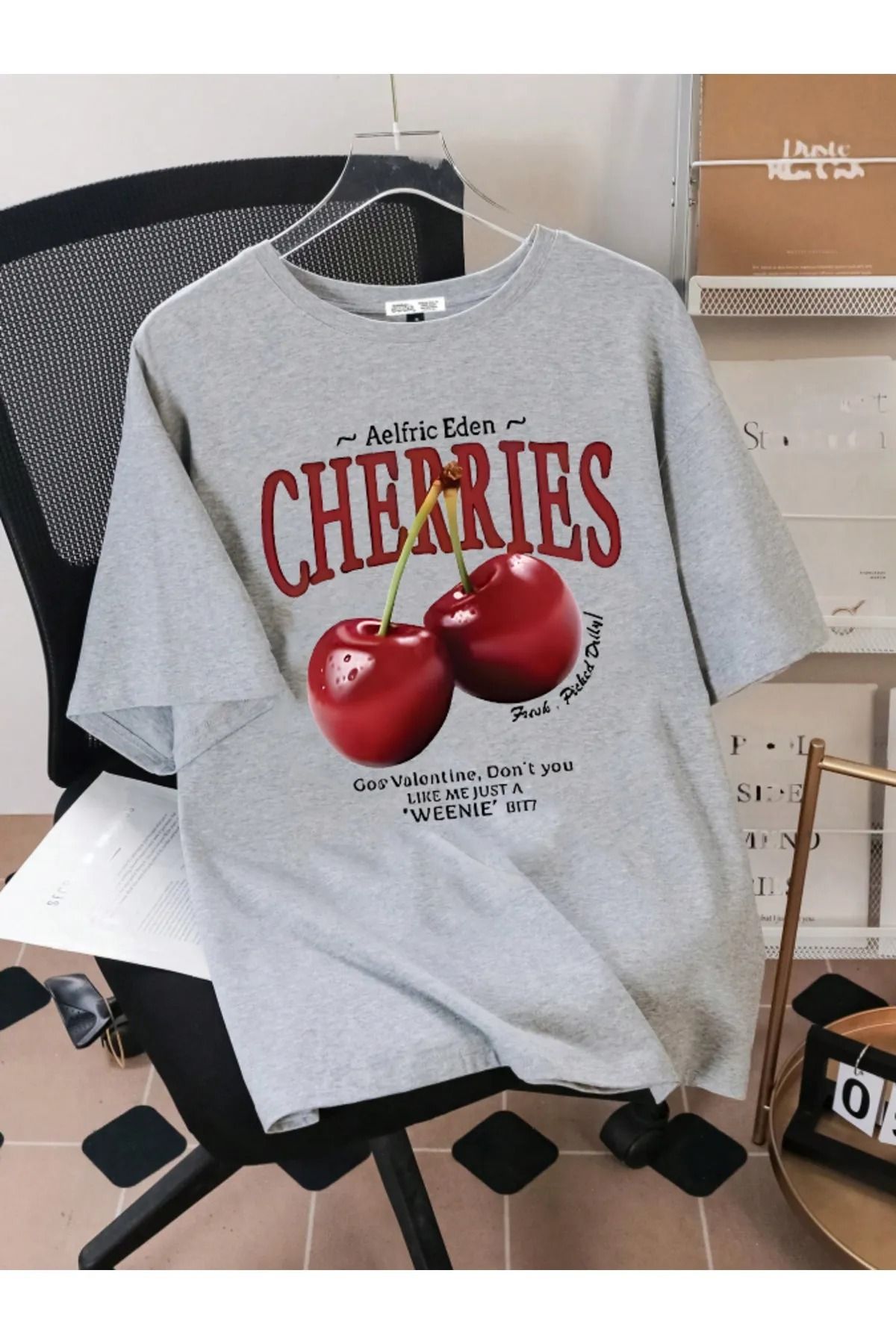 DAXİS Sportwear Company KADIN Cherry Baskılı Bisiklet Yaka Tişört
