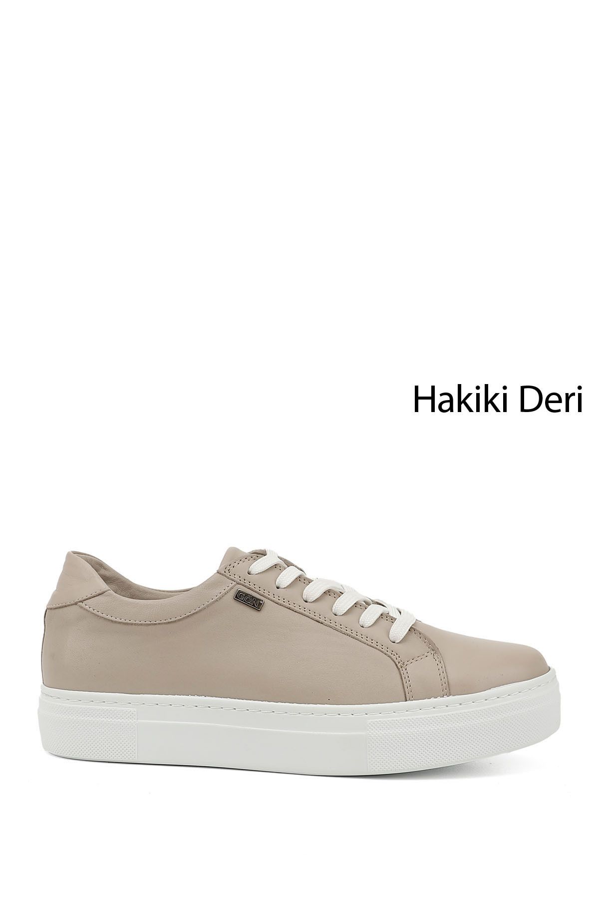 GÖNDERİ(R) Kadın / Kız Bej Bağcıklı Dolgu Taban Hakiki Deri Sneaker