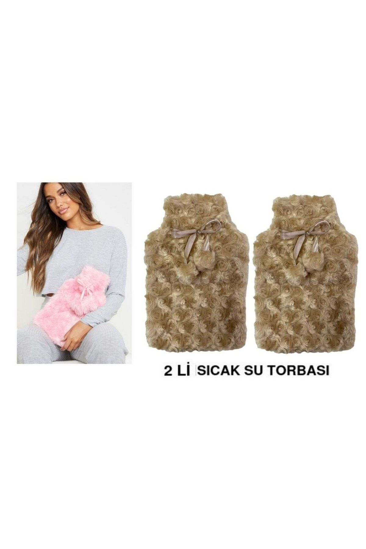 Bosphorus SICAK SU TORBASI 2 ADET,PONPONLU TERMOFOR PELUŞ BEJ 28x17CM 750ml