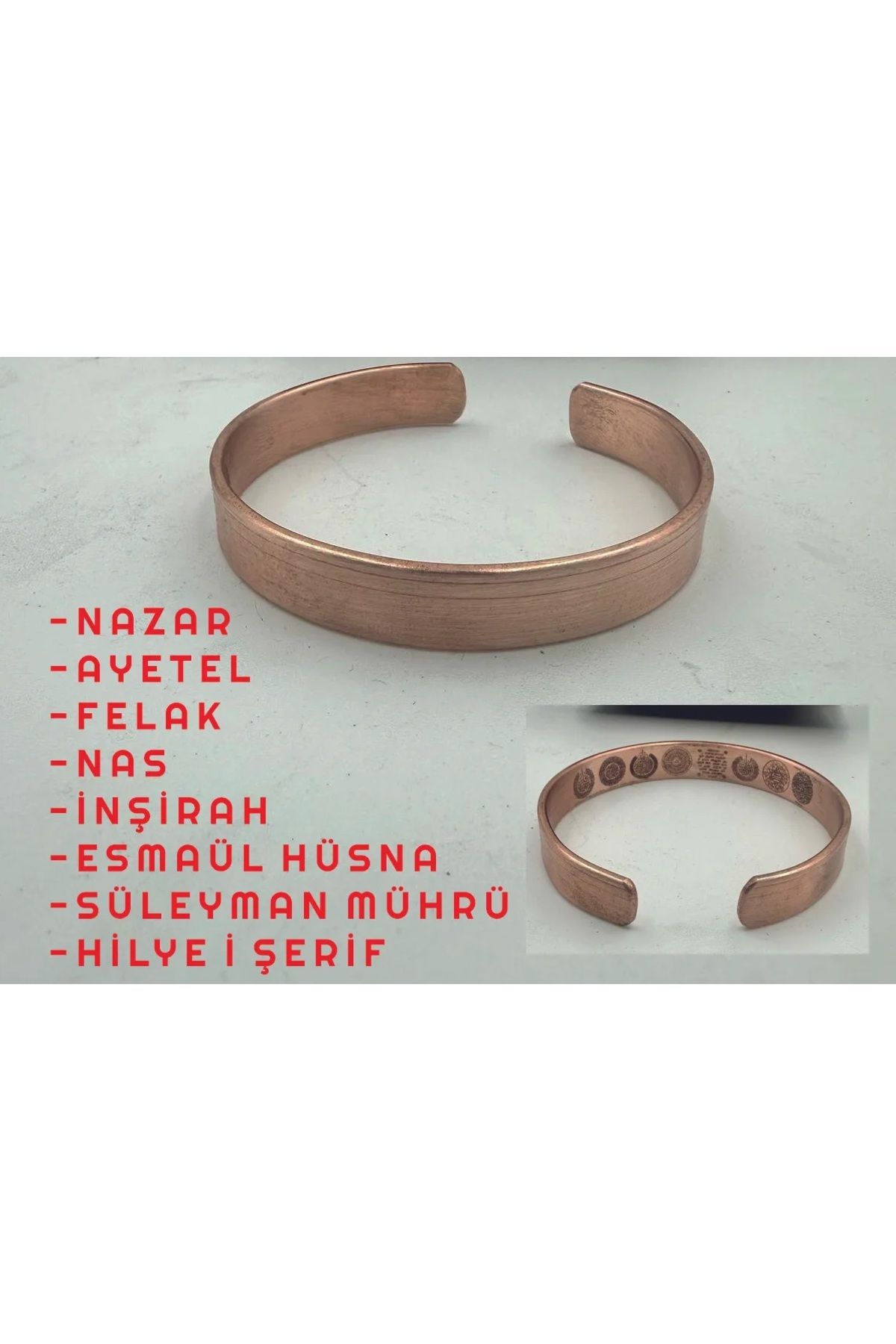 Herşey Nota %100 Bakır Unisex Bileklik –Nazar Ayeti, Ayetel Kürsi, Felak, Nas, Esmaül Hüsna, İnşirah...