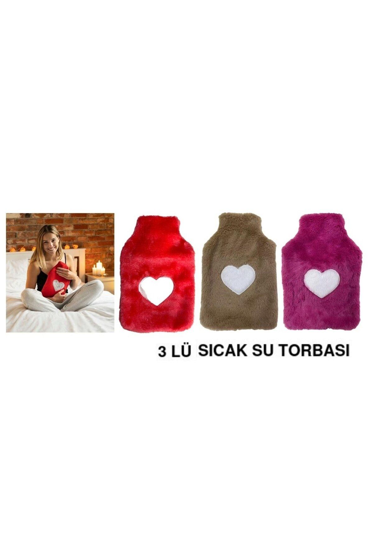 Bosphorus SICAK SU TORBASI 3 ADET,PELUŞ KALPLİ,TERMOFOR 26X17X2CM 1 LİTRE