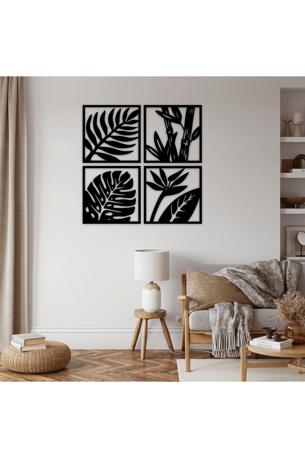 Esci Design Ahşap 4'lü Çiçekli Tablo Set - 3mm MDF Tablo - Trend Minimalist Tablo - Modern Tablo Seti
