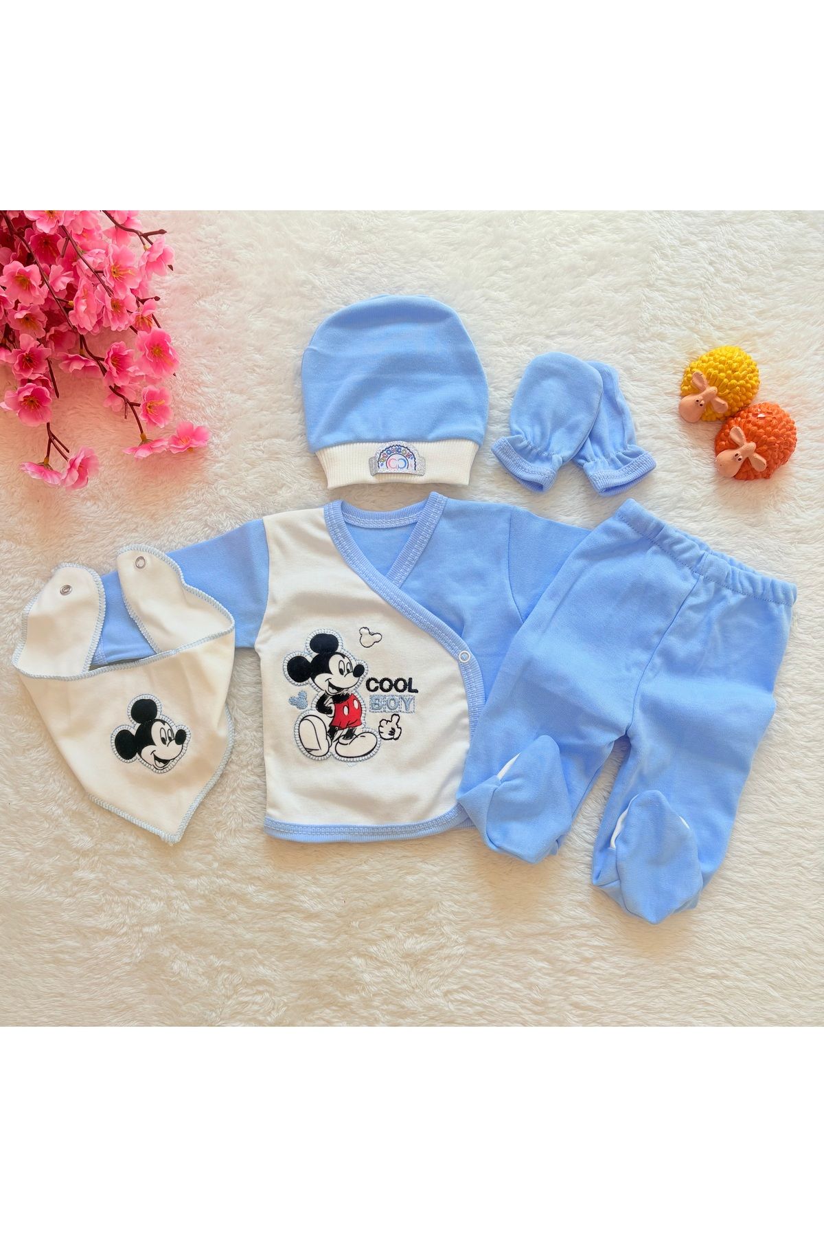 CONCON Mickey mouse Nakışlı 5li yenidoğan hastane çıkışı bebek takımı
