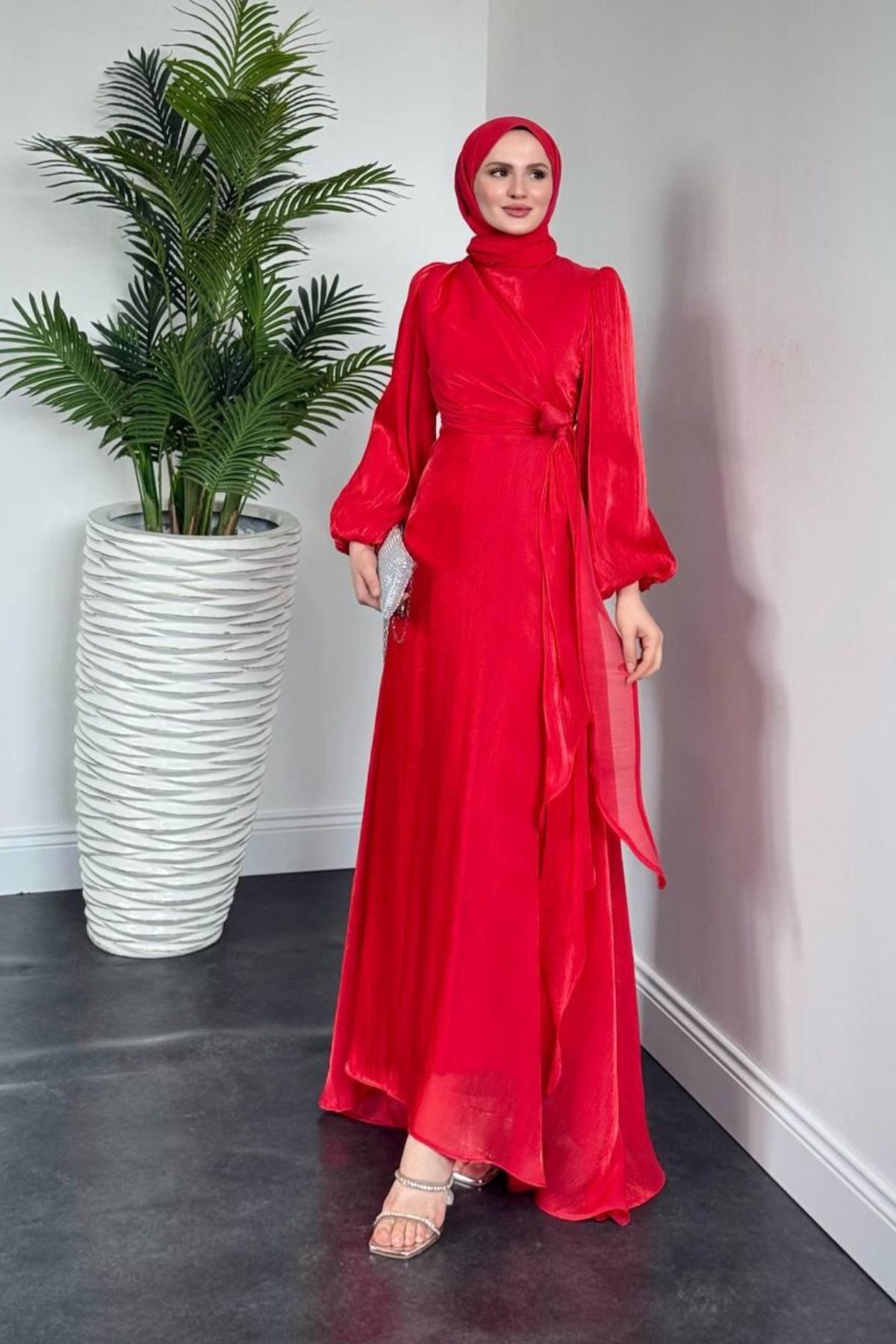 Hollyhocks Işıltılı Maxi Astarlı Saten Elbise