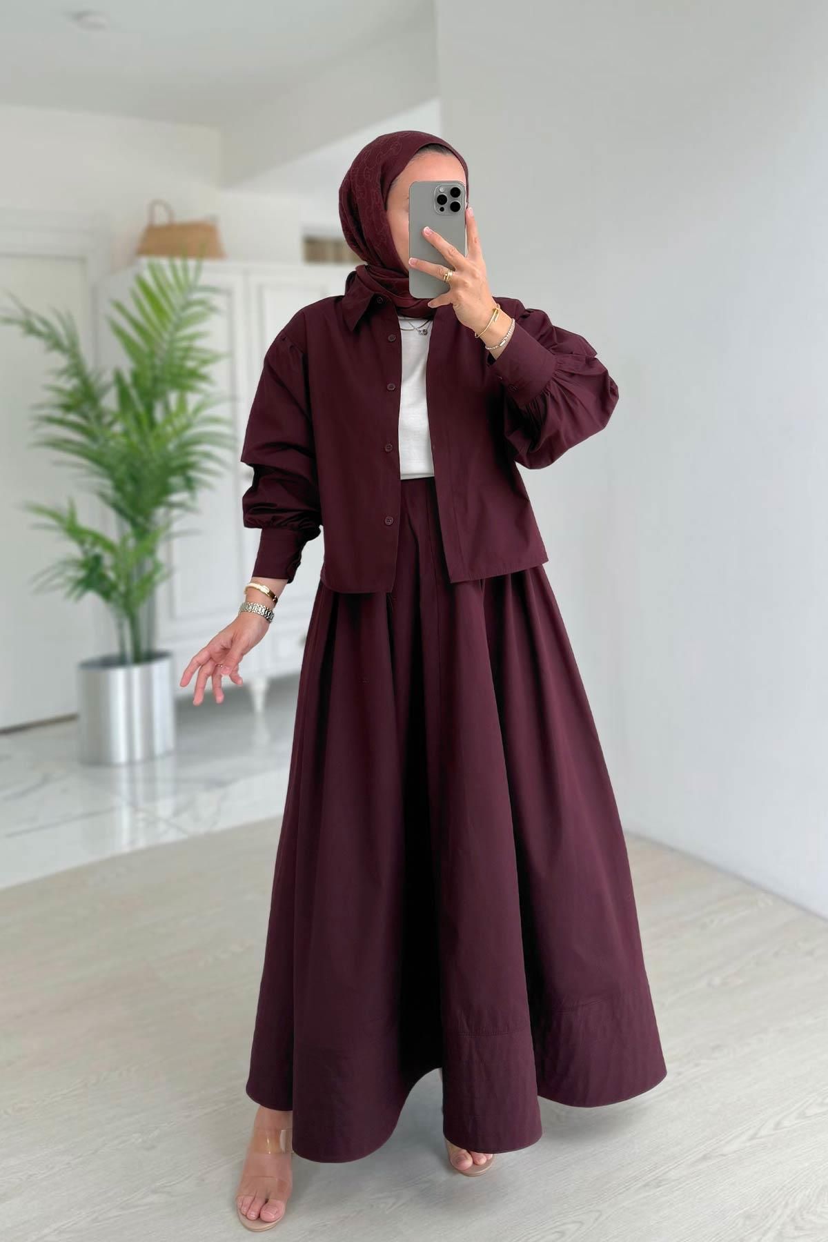 Ka Hijab Poplin Etek Takım - Bordo