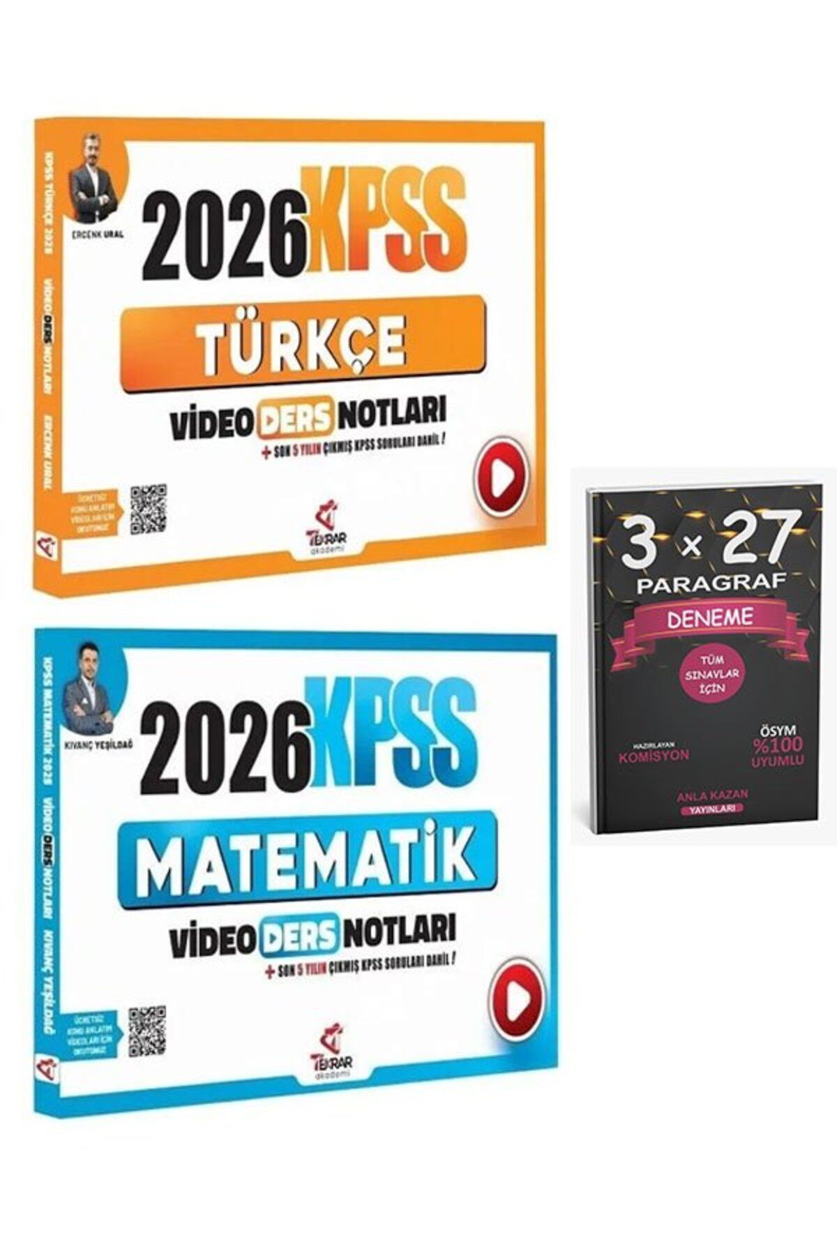 Anla Kazan Yayınları Tekrar Akademi 2026 KPSS Türkçe + Matematik Video Ders Notları 2 li Set+Anla KAzan PAragraf