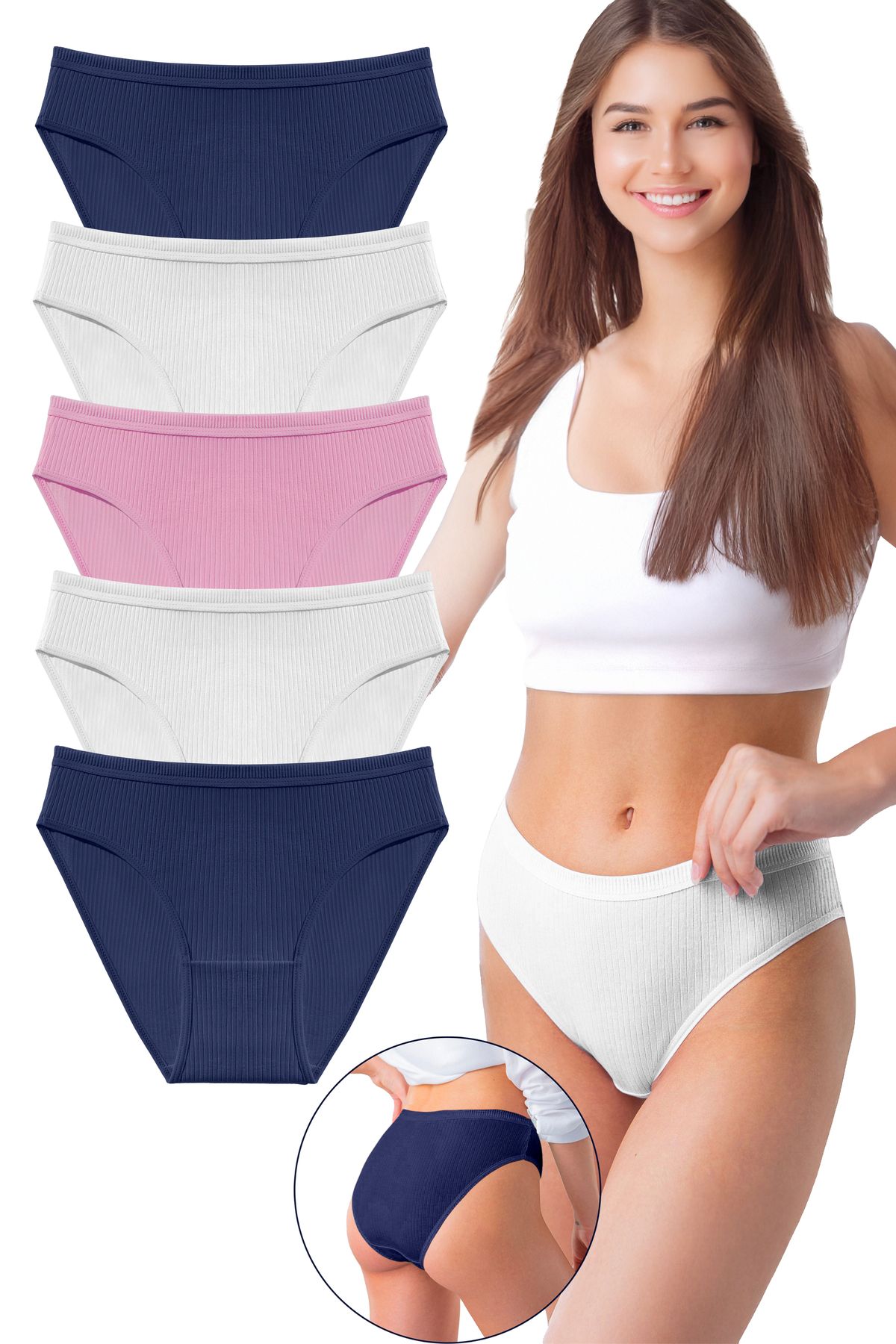 Bravie Kadın 5'li Organik Pamuk Fitilli Bikini Külot Bk2-a4