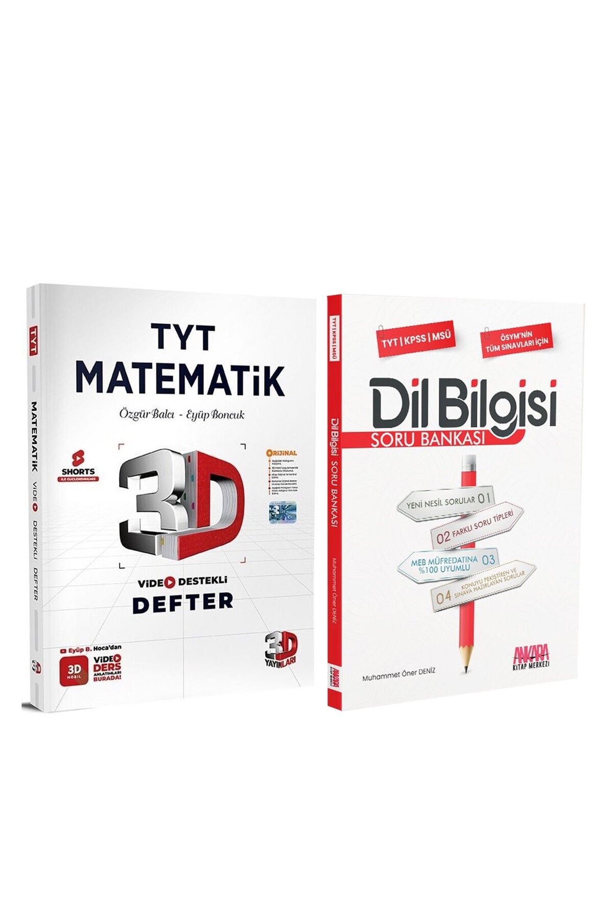 Ankara Kitap Merkezi 3D Yayınları TYT Matematik Video Destekli Defter ve AKM Dil Bilgisi Soru Bankası Seti 2 Kitap