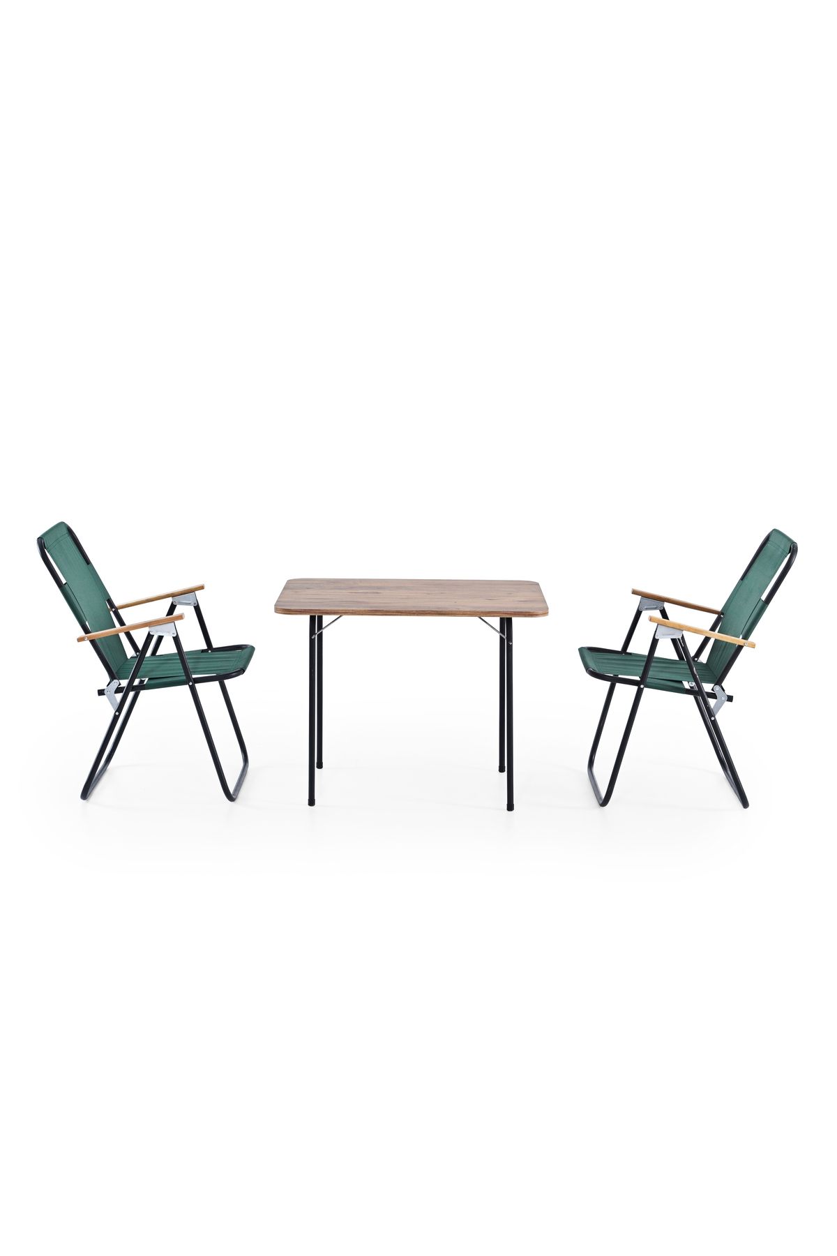 Remaks 2 adet Katlanır Kollu 2li Piknik Kamp Sandalyesi Yeşil Ve 45x60 Meşe Katlanır Kamp Masası