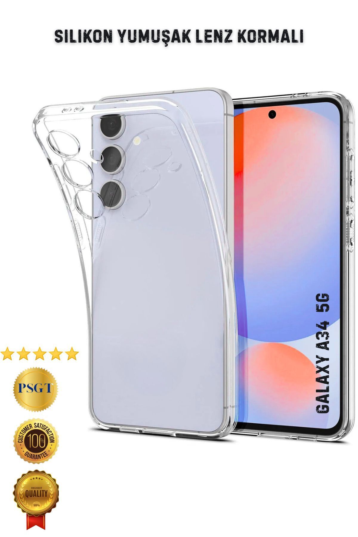 PSGT samsung galaxy ( A34 5G ) Uyumlu Kılıf Transparent Soft Şeffaf Lenz korumali