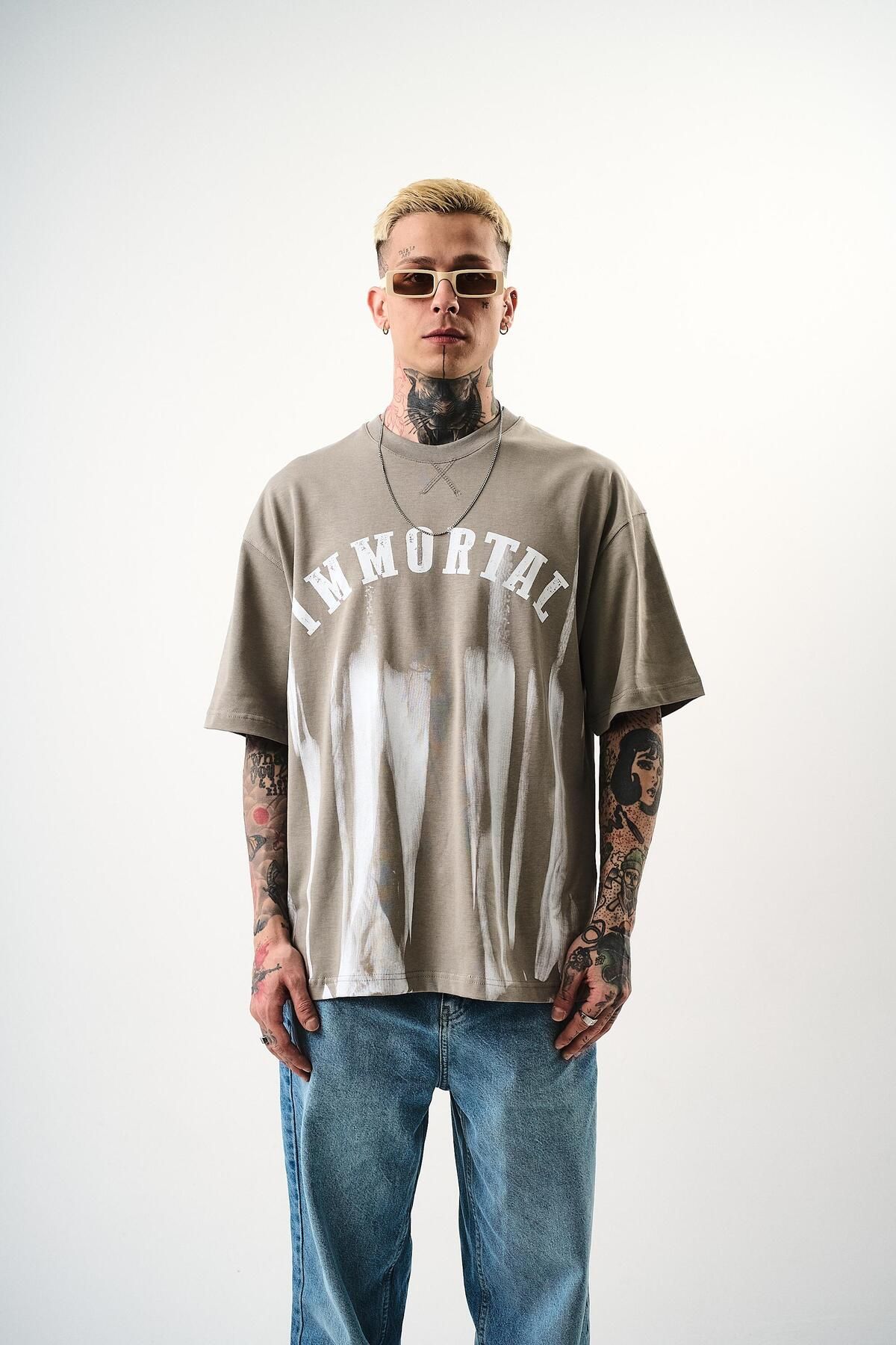 Respire Erkek İmmortal Baskılı Oversize T-Shirt Gri