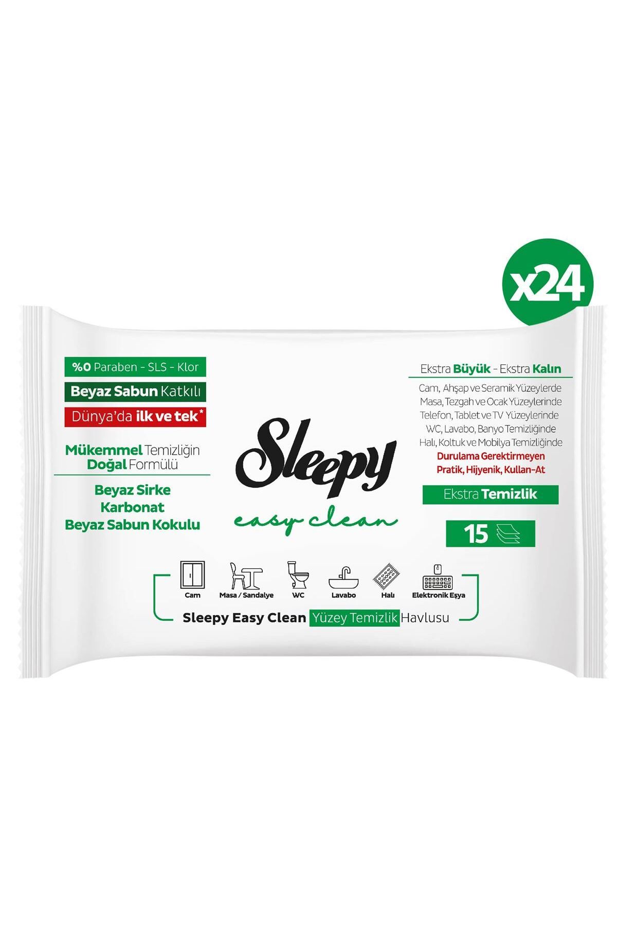 Global Ersat Sleepy 2 Adet Beyaz Sabunlu 2x15 Yüzey Mendili
