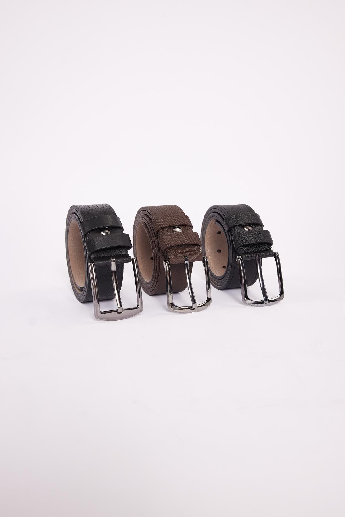 Tudors Erkek 3'lü Set 4 Cm Spor Siyah-Kahverengi-Lacivert Kemer