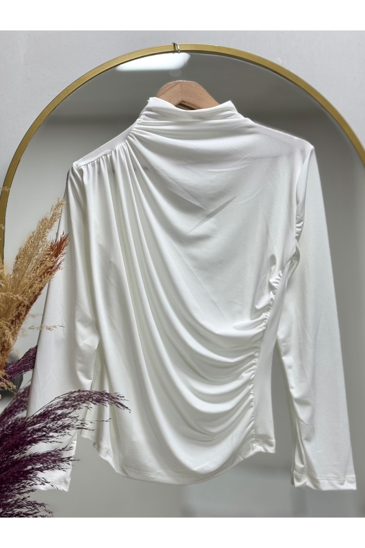 MİHRA STORE Anna Sendy Büzgülü Badi-EE538 Beyaz
