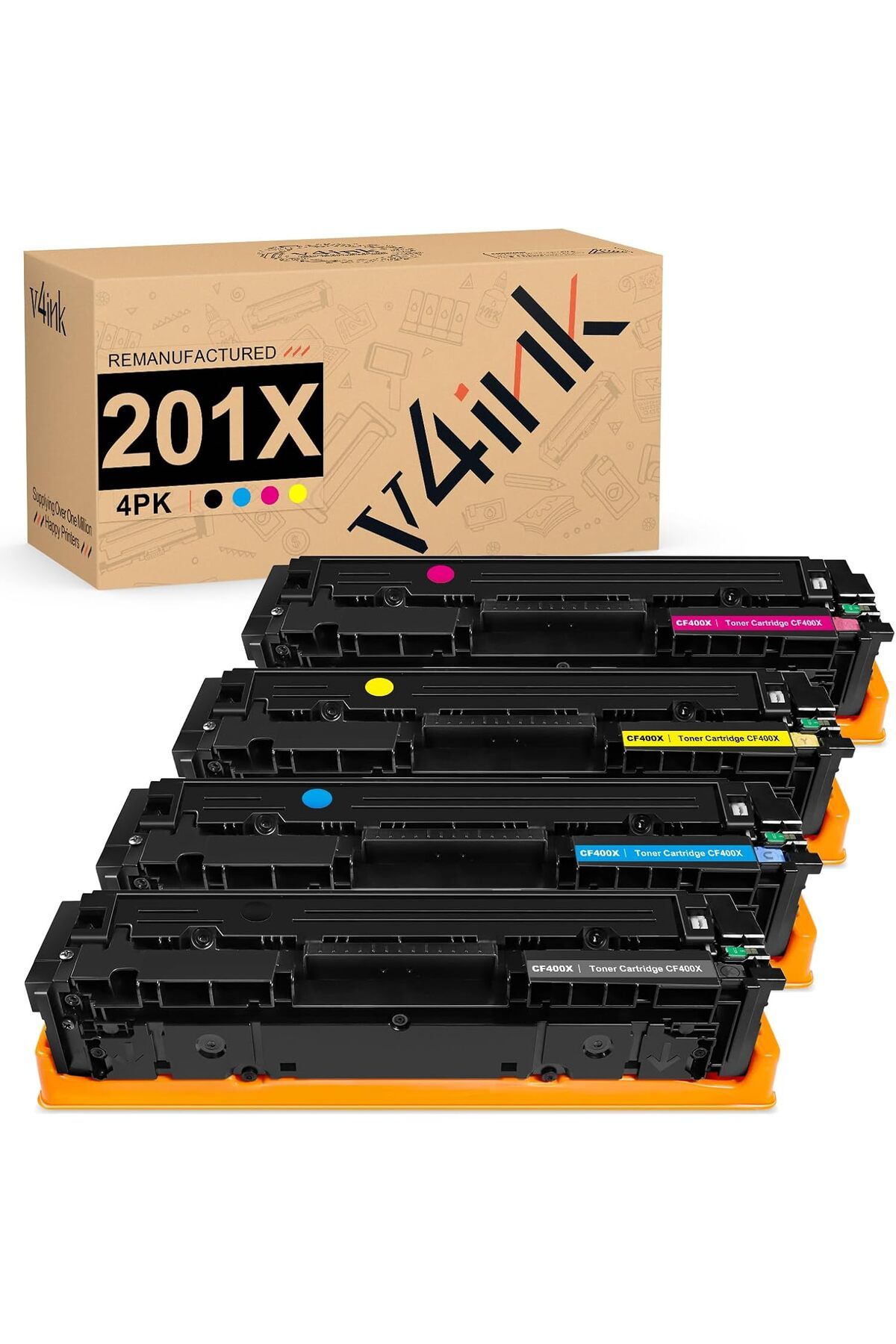 HP 201X CF400X CF401X CF402X CF403X 201A CF400A M252dw M252n MFP M277dw M277n M274N Printer, 4-Pack