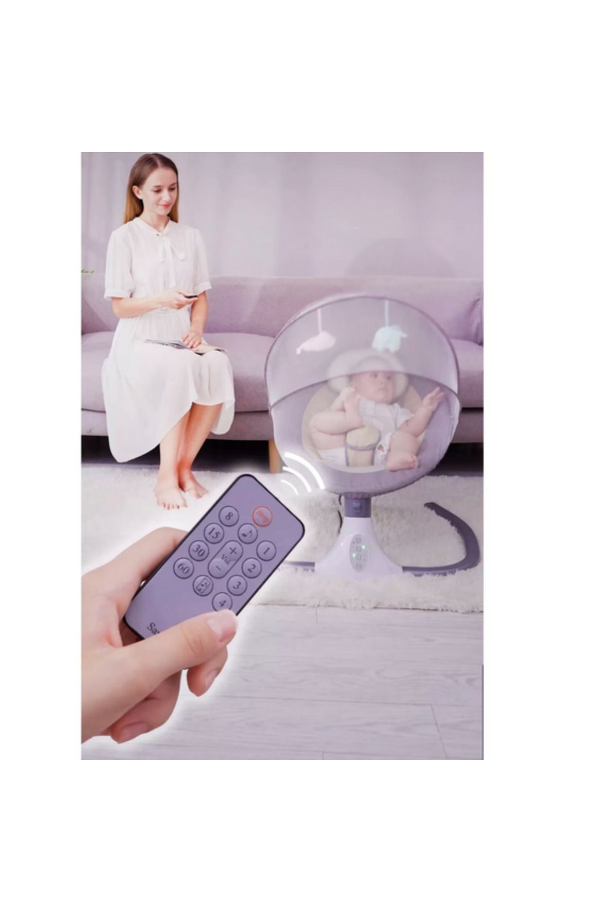 ROHS-Multifunctional Electric Swing, Bluetooth, Remote Control, Built-in Music and Folding Roof 4