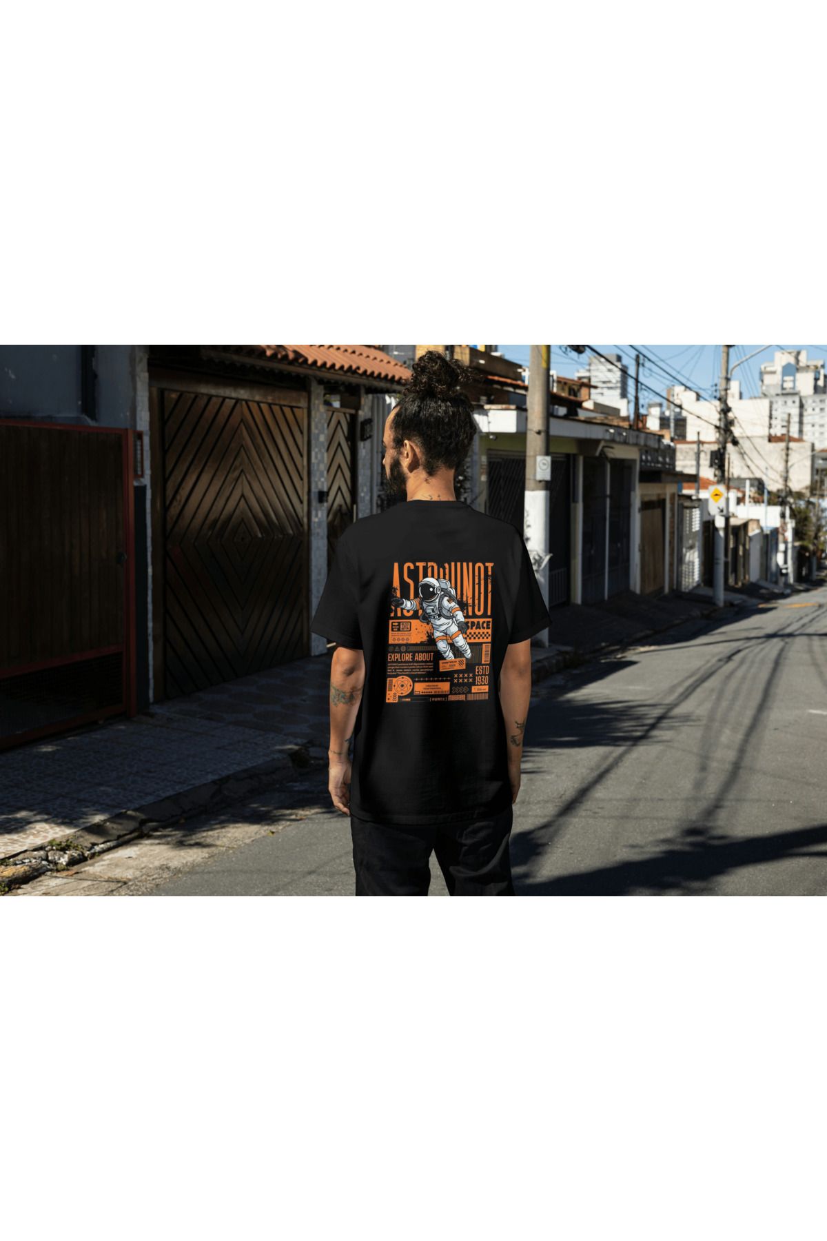 metafor Astronot Baskılı Cool Unisex Oversize T-shirt