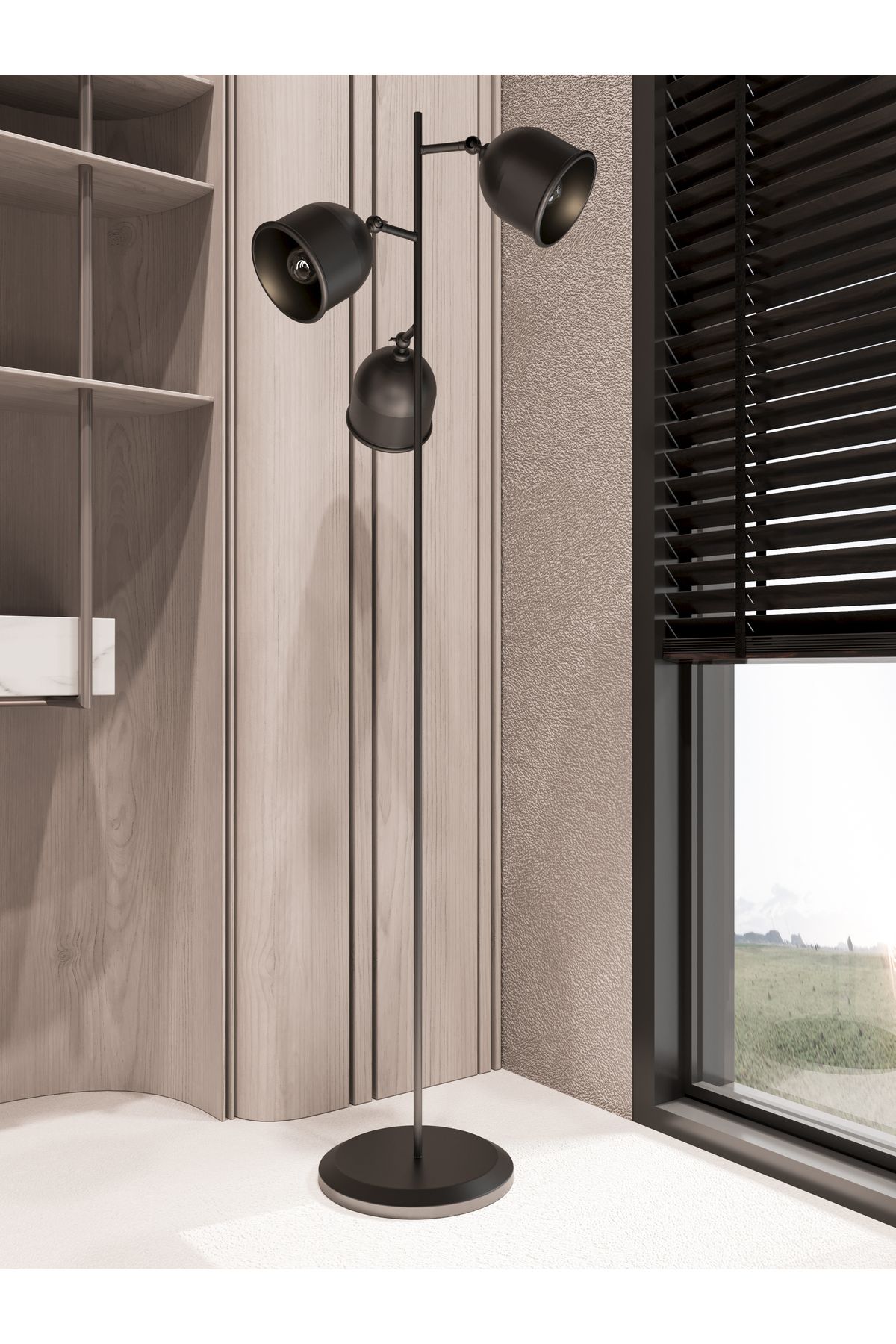 avizade FlexArt Modern 3 Başlıklı Siyah Metal Lambader