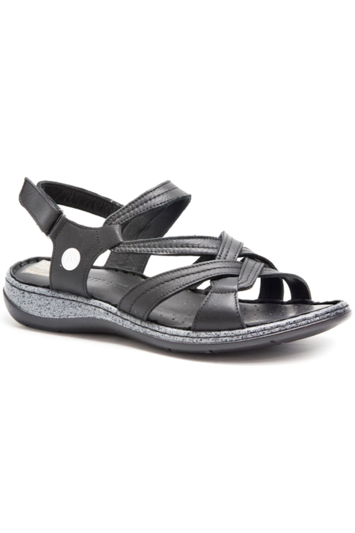 Mammamia D25YS-02530 Siyah Cilt Deri Kadın Comfort Sandalet