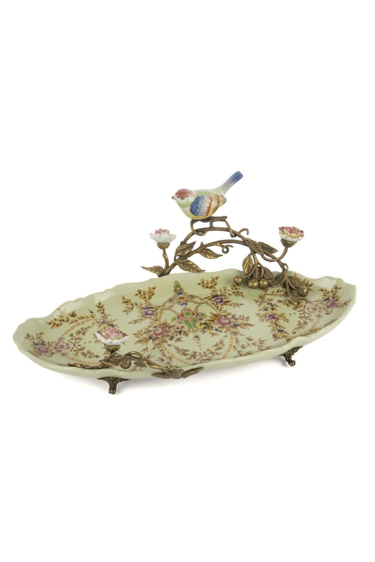 Mikasa Moor Yeşil Gül Des Oval Ayaklı Tabak 40x26x15cm