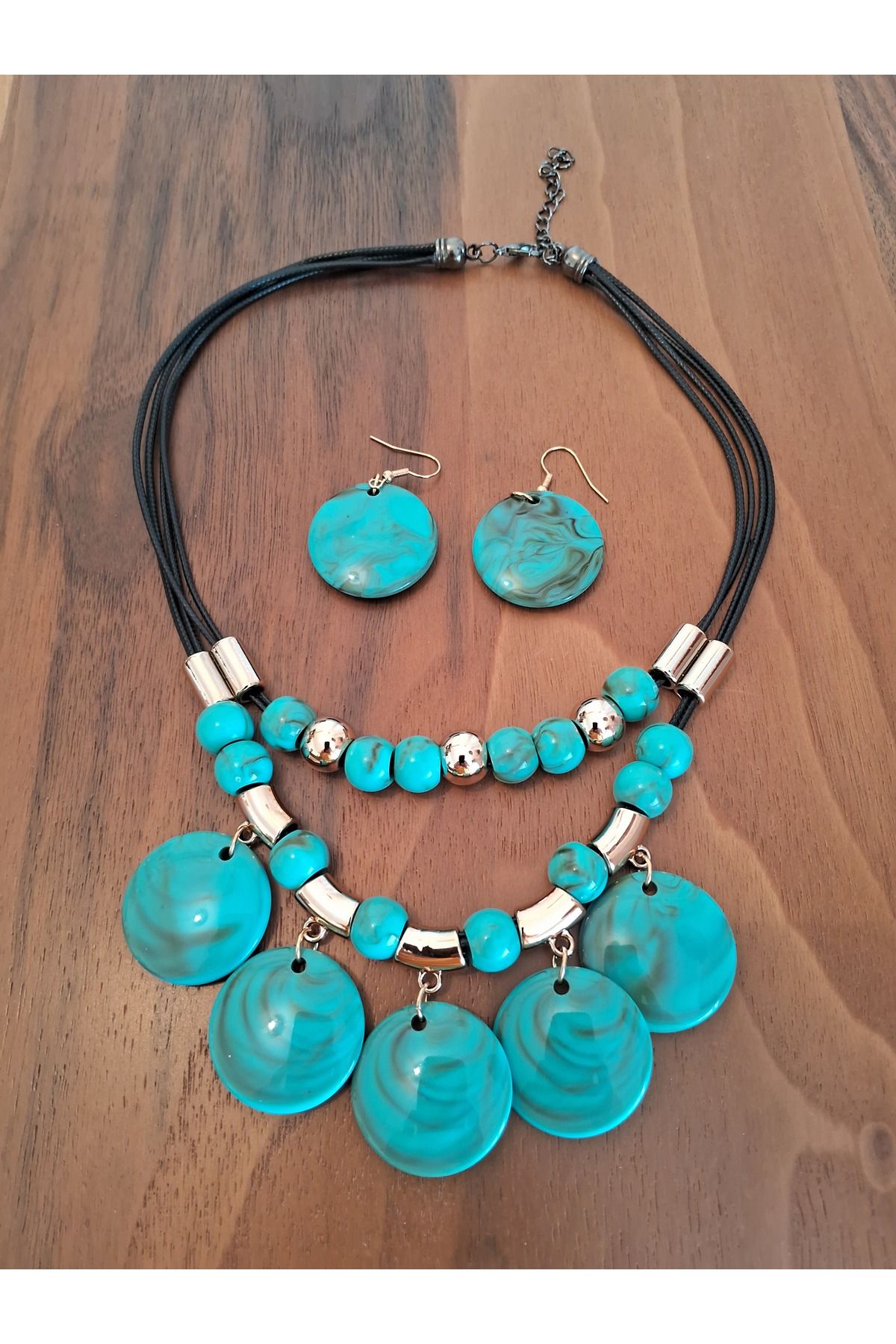 Store Akrilik Turkuaz Kolye ve Küpe Takımı