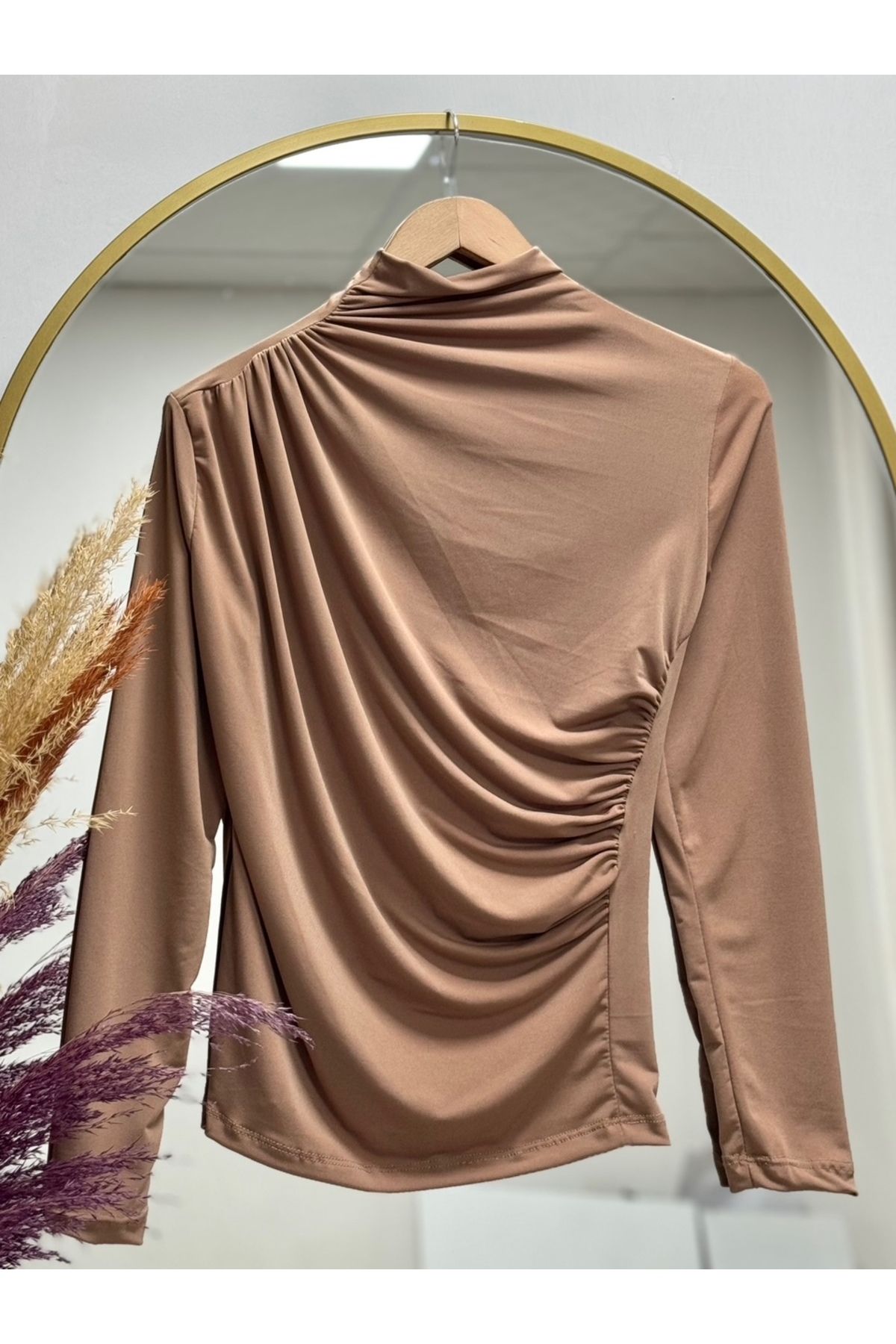 MİHRA STORE Anna Sendy Büzgülü Badi-EE538 Karamel