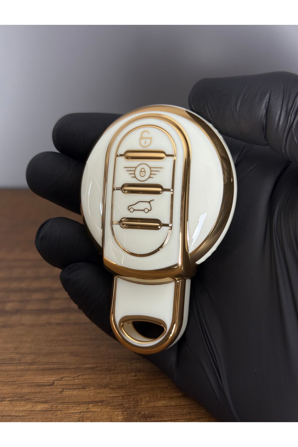 Mavi Keys Mini Cooper Uyumlu 3 Düğmeli Silikon Anahtar Koruma Kılıfı – Nano Kaplamalı – Beyaz Renk